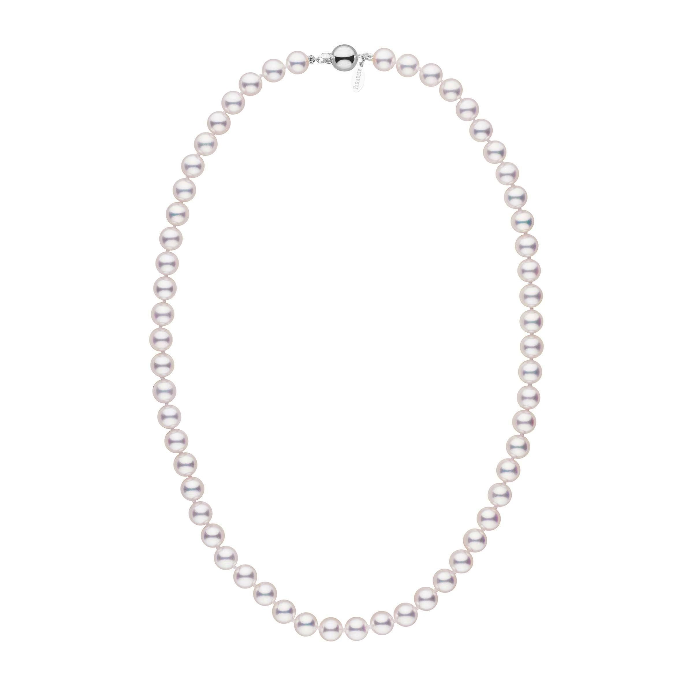 7.0-7.5 mm 18 Inch White Hanadama Akoya Pearl Necklace White Gold polished