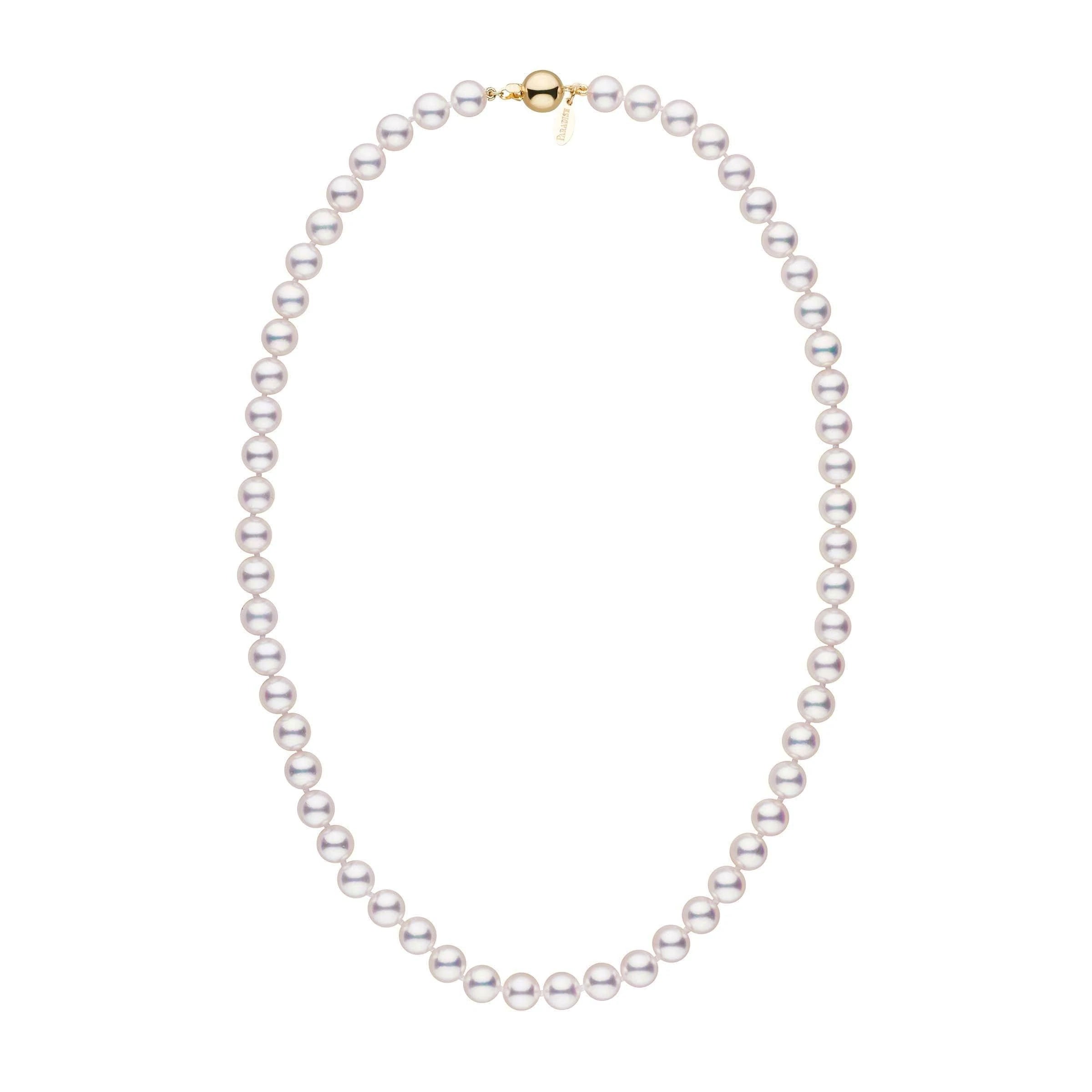 7.0-7.5 mm 18 Inch White Hanadama Akoya Pearl Necklace yellow gold polished