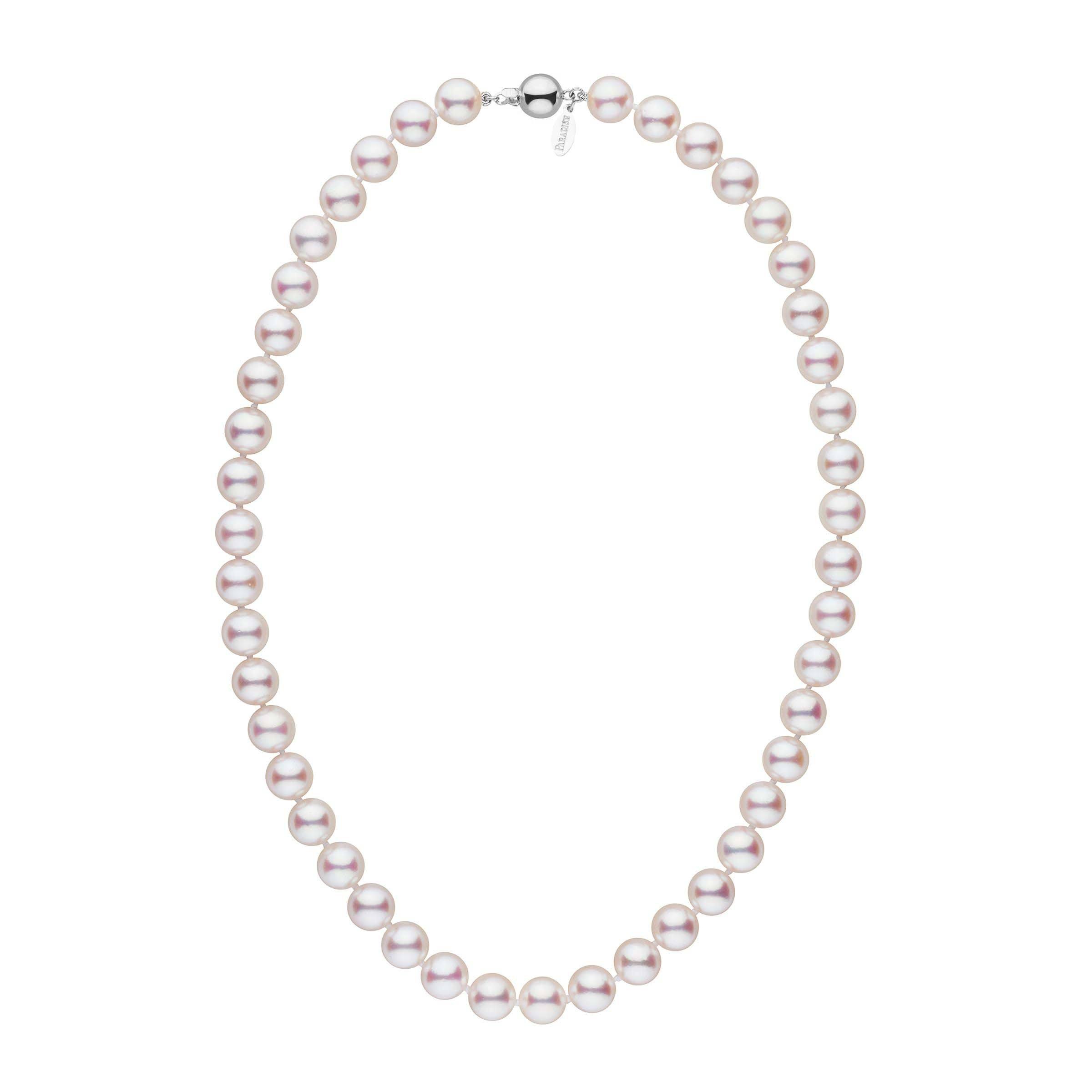 Large, Certified 9.0-9.5 mm 18 Inch White Hanadama Akoya Pearl Necklace white gold polished