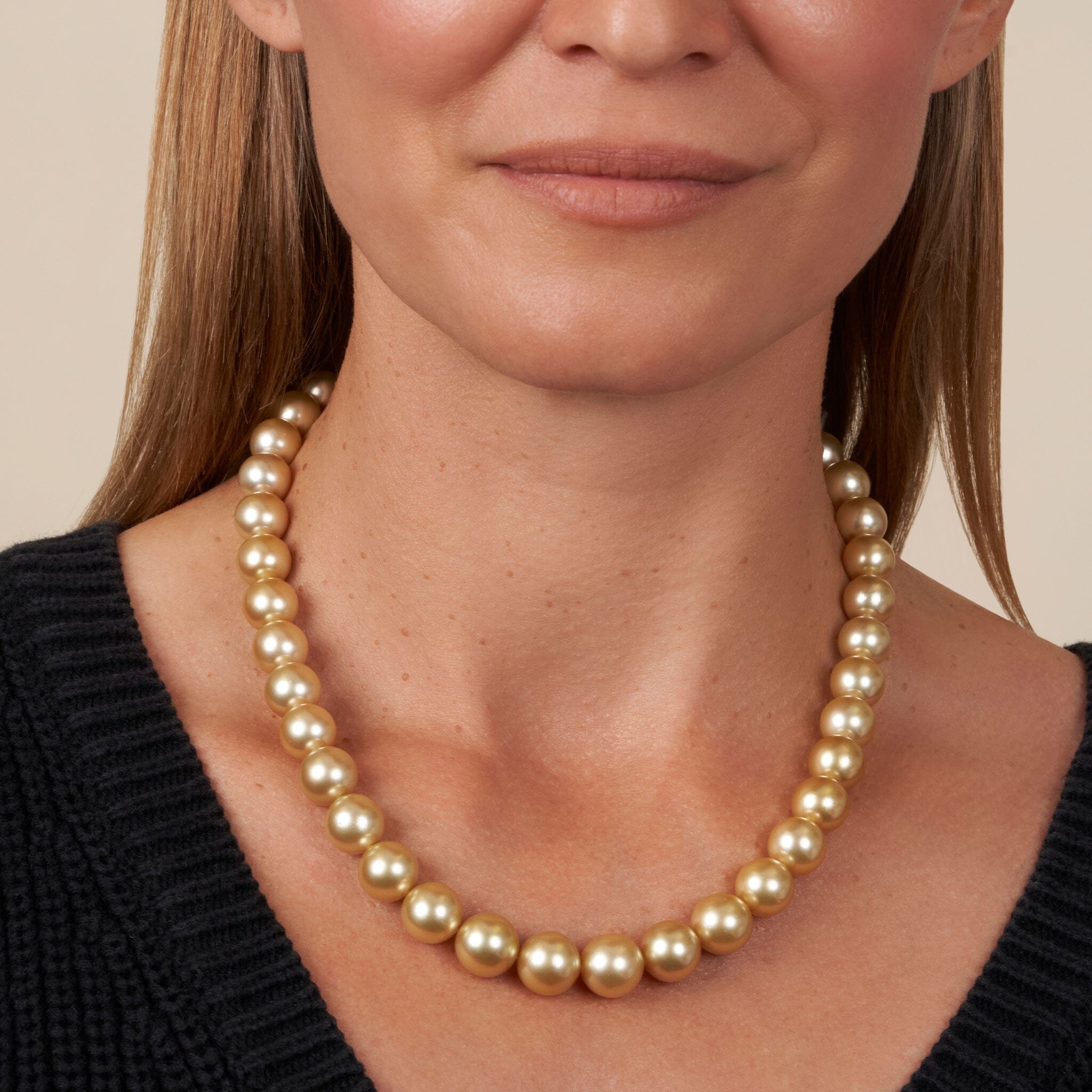 10.2-12.7 mm AA+/AAA Golden South Sea Round Pearl Necklace