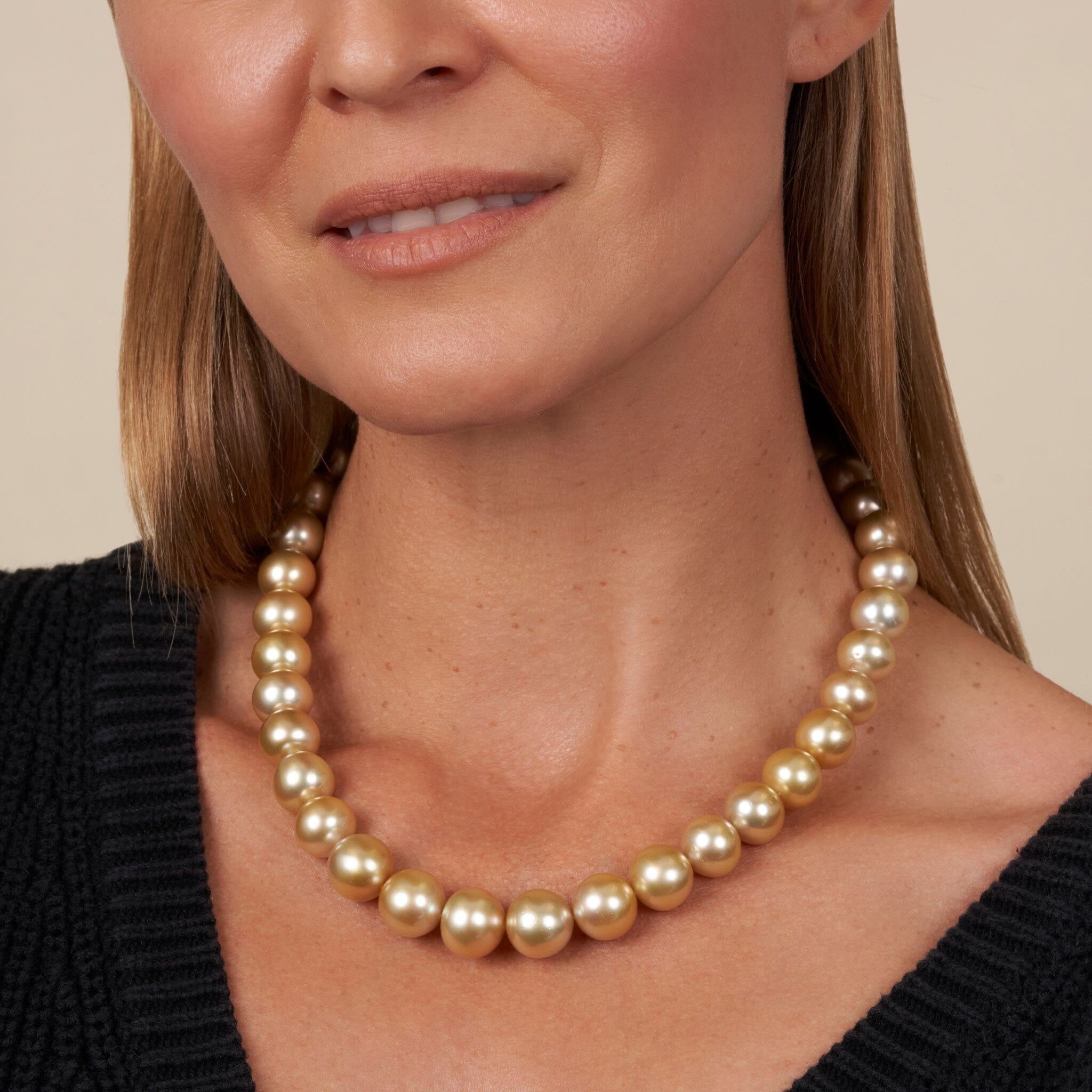 12.0-14.7 mm AA+/AAA Golden South Sea Round Pearl Necklace