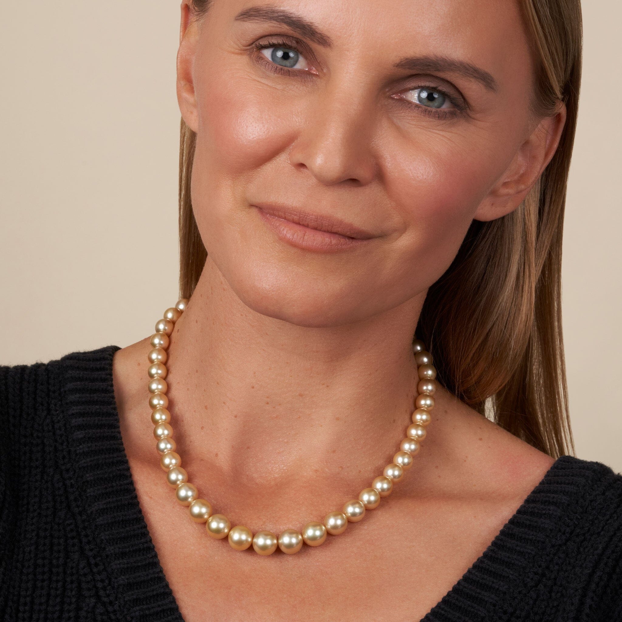 8.1-10.9 mm AA+/AAA Golden South Sea Round Pearl Necklace