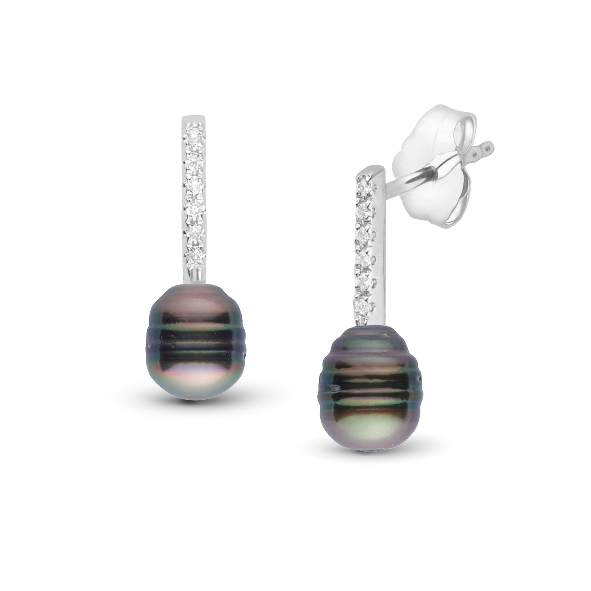 Petite Diamond Bar Collection 8.0-9.0 Tahitian Baroque Pearl Earrings White Gold