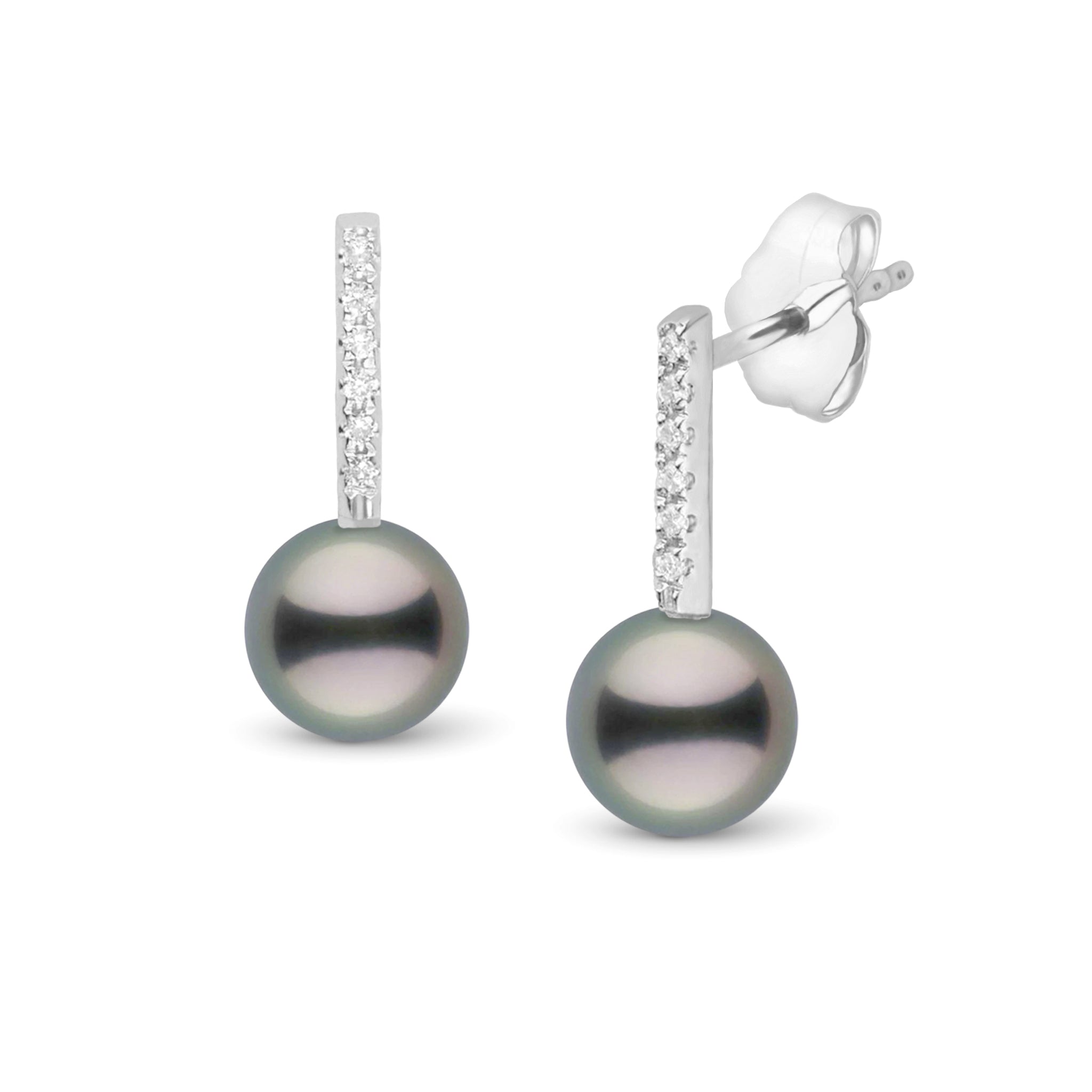 Petite Diamond Bar Collection 8.0-9.0 Tahitian Pearl Earrings White Gold