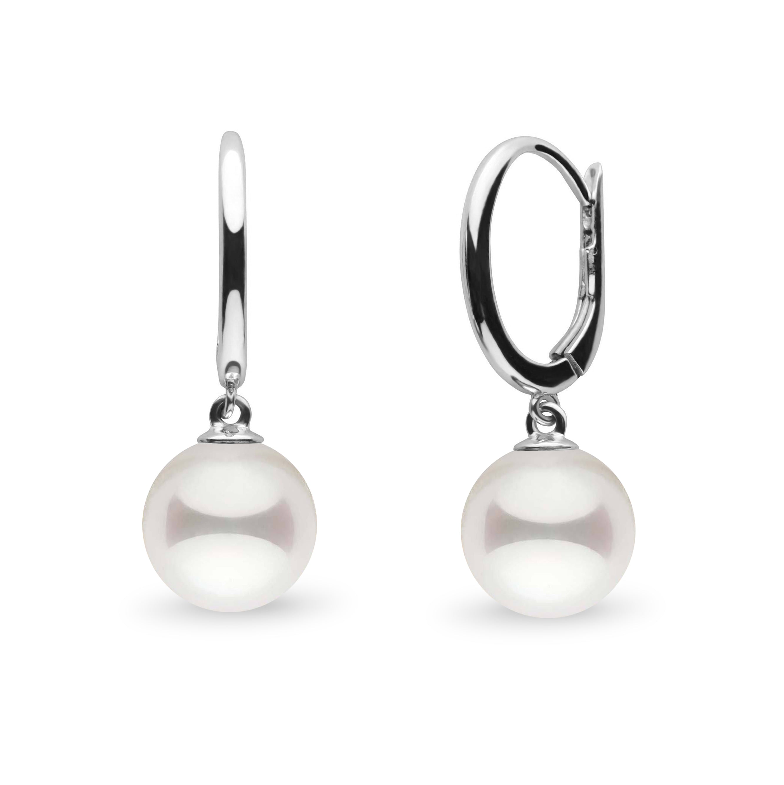Solid Eternal Collection White Akoya 8.5-9.0 mm Pearl Dangle Earrings white gold
