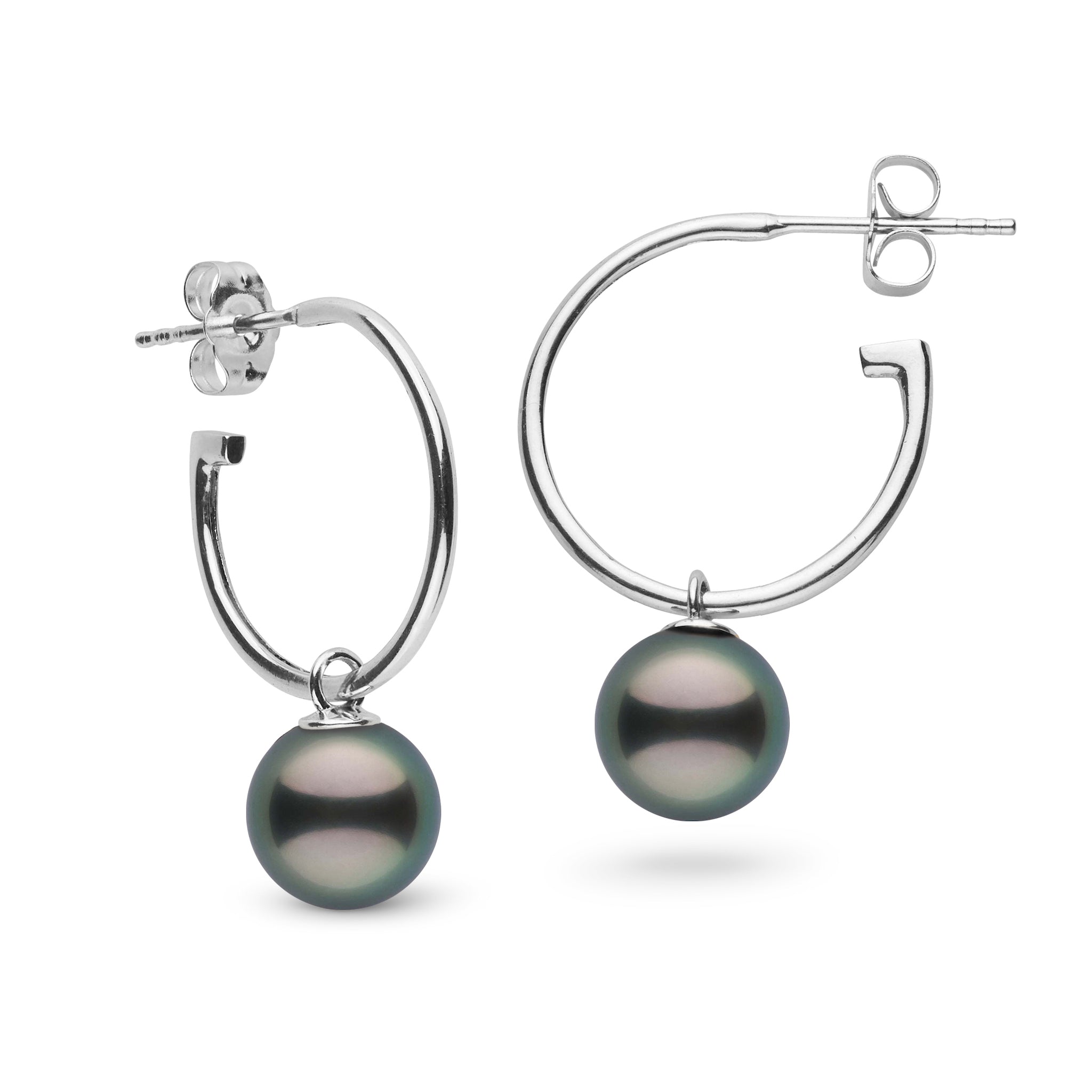 8.0-9.0 mm Tahitian Pearl Charm Hoop Earrings white gold