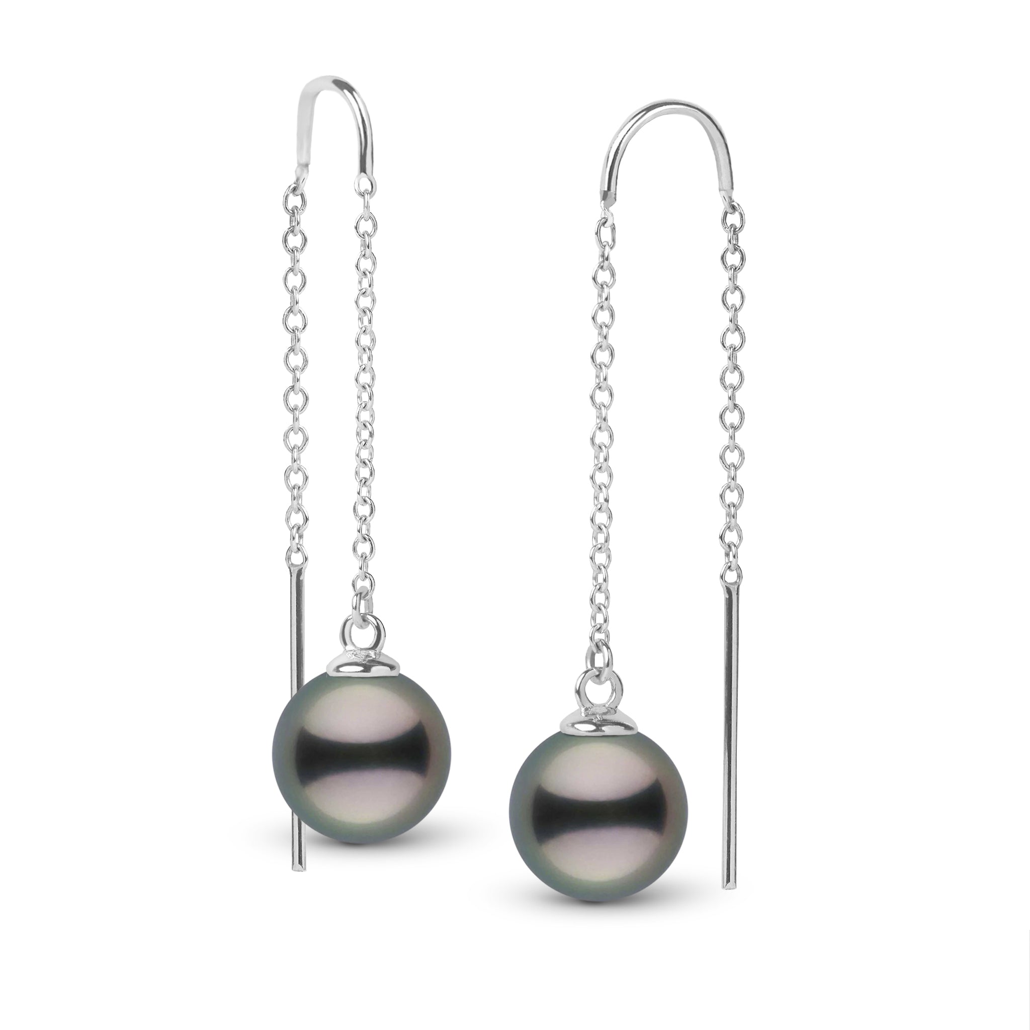 9.0-10.0 mm Tahitian Pearl Threader Earrings White Gold