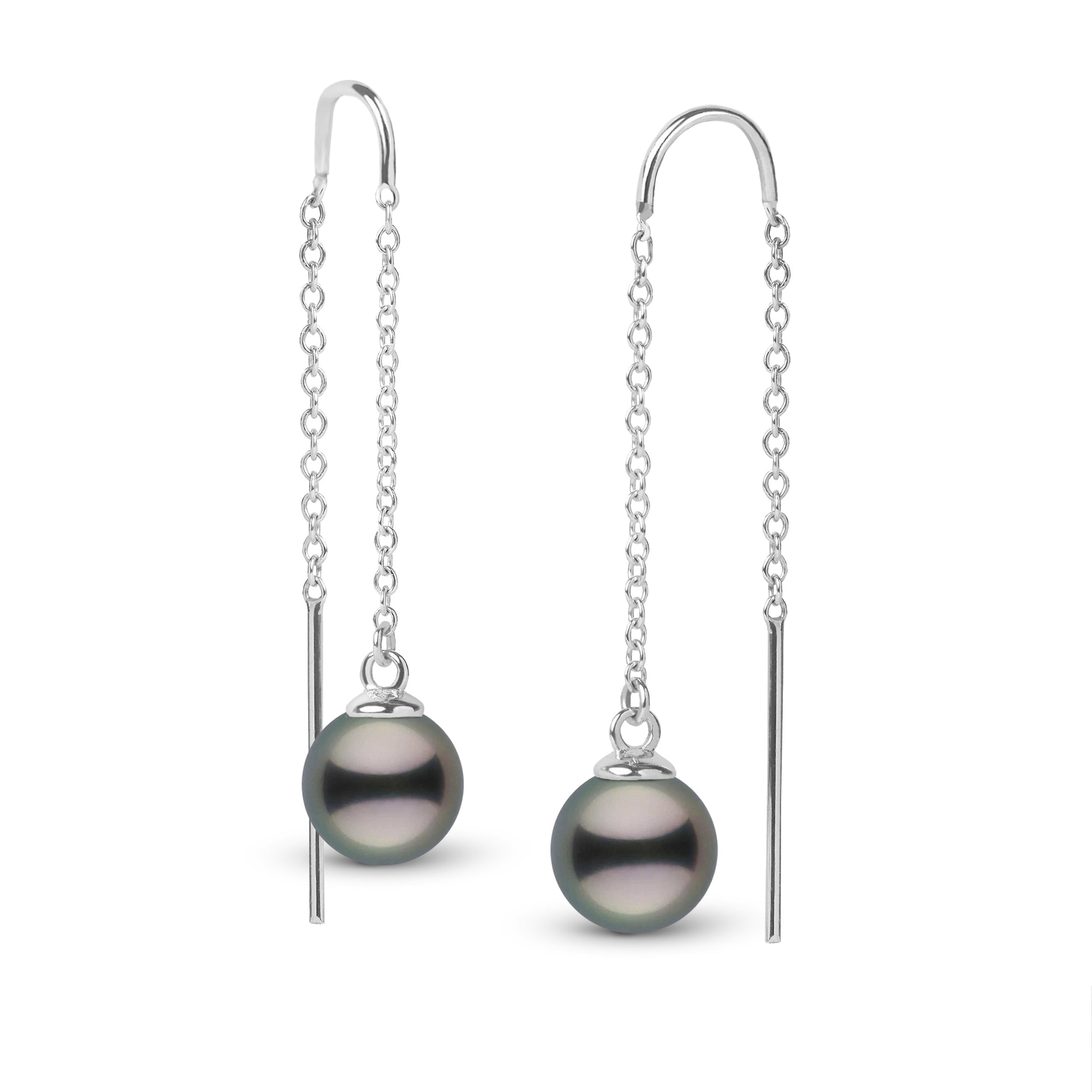 8.0-9.0 mm Tahitian Pearl Threader Earrings White Gold