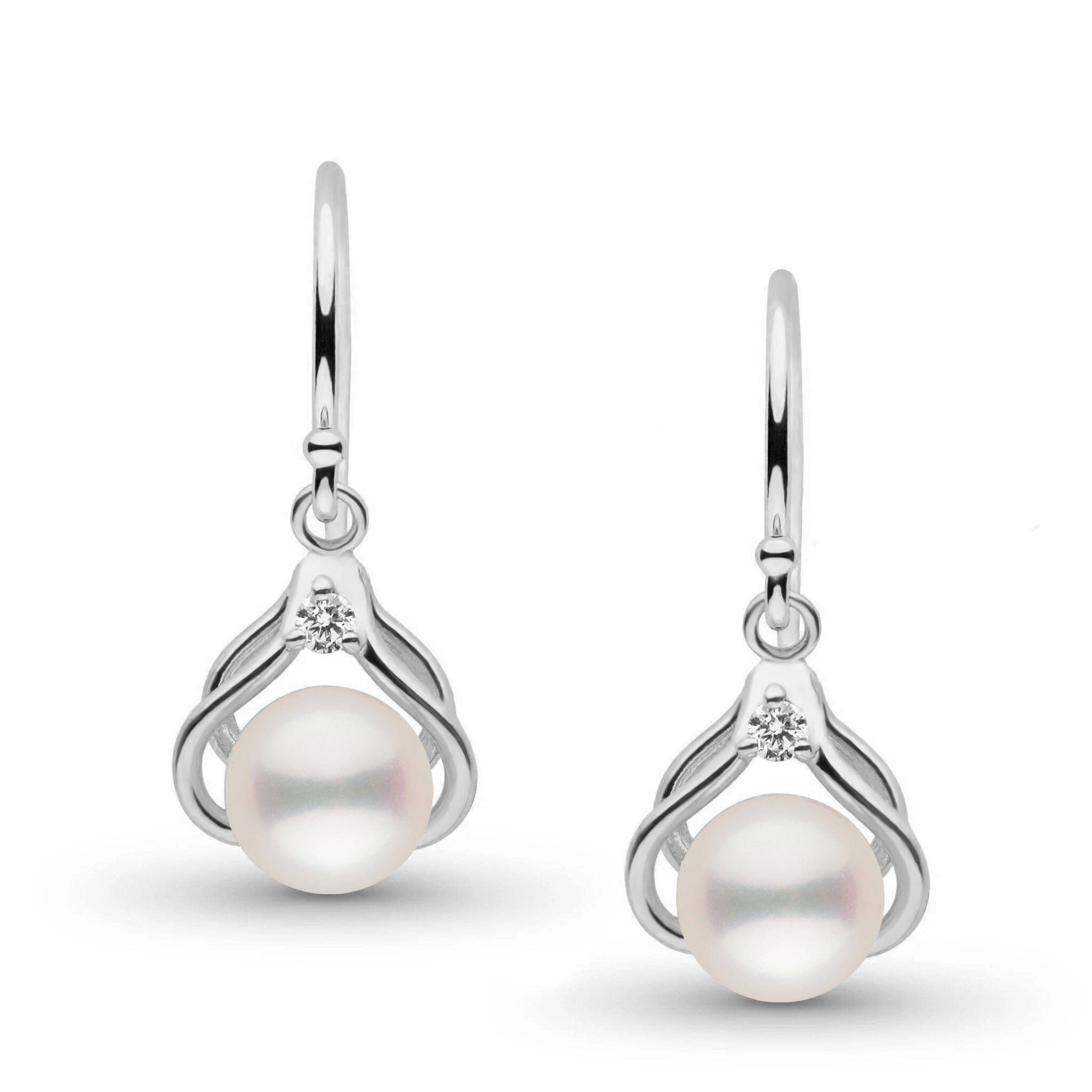 Tiara Collection 6.5-7.0 mm White Freshadama Pearl and Diamond Earrings