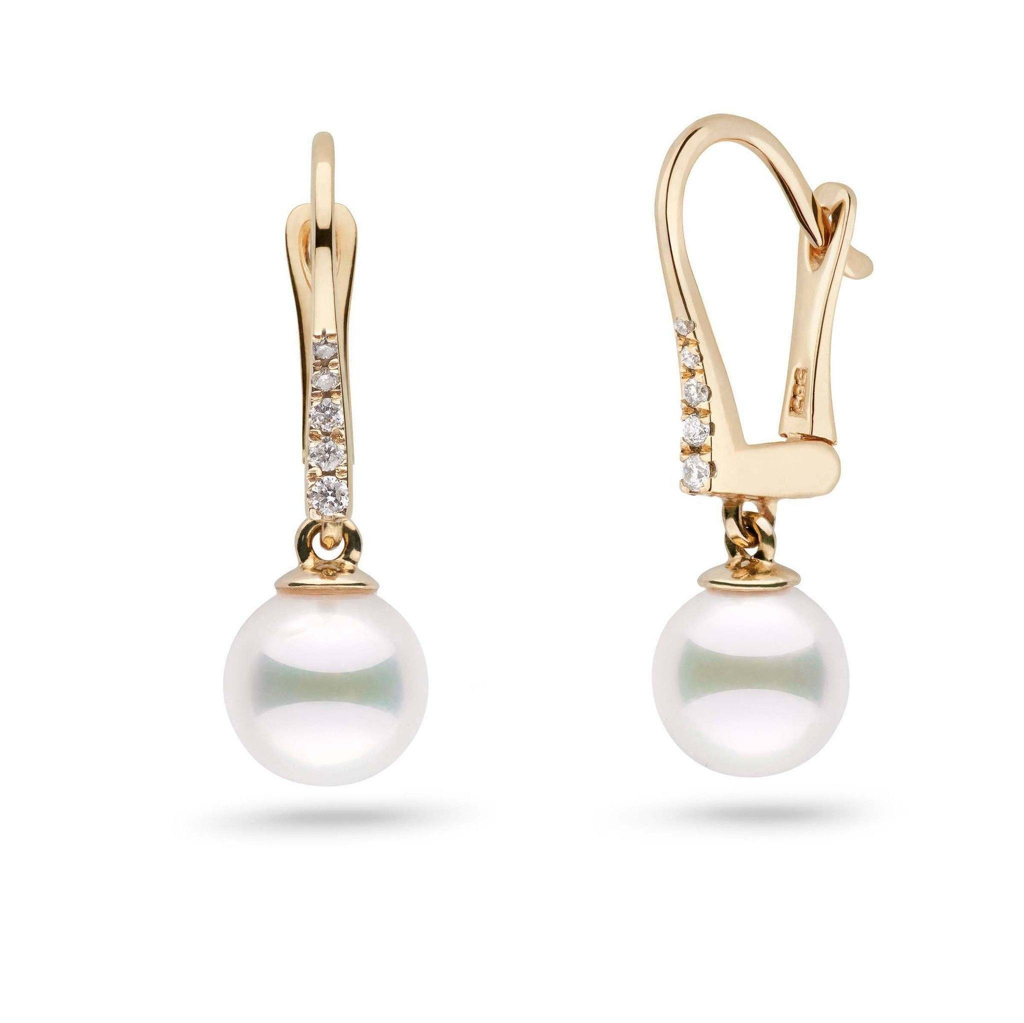 Allure Collection Akoya 7.0-7.5 mm Pearl & Diamond Dangle Earrings yellow gold