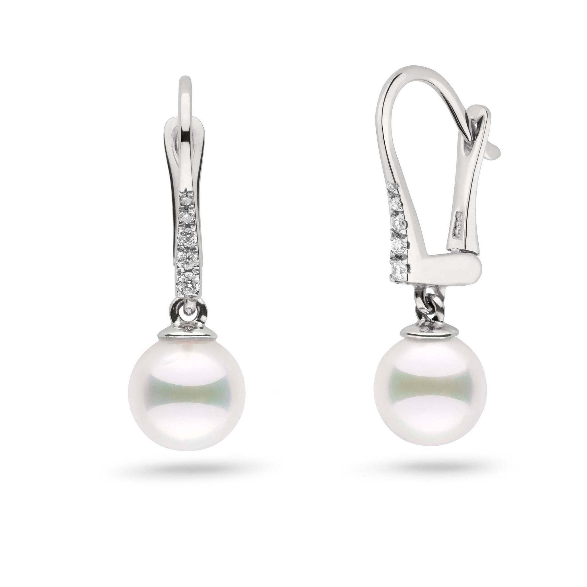 Allure Collection Akoya 7.0-7.5 mm Pearl & Diamond Dangle Earrings in white gold