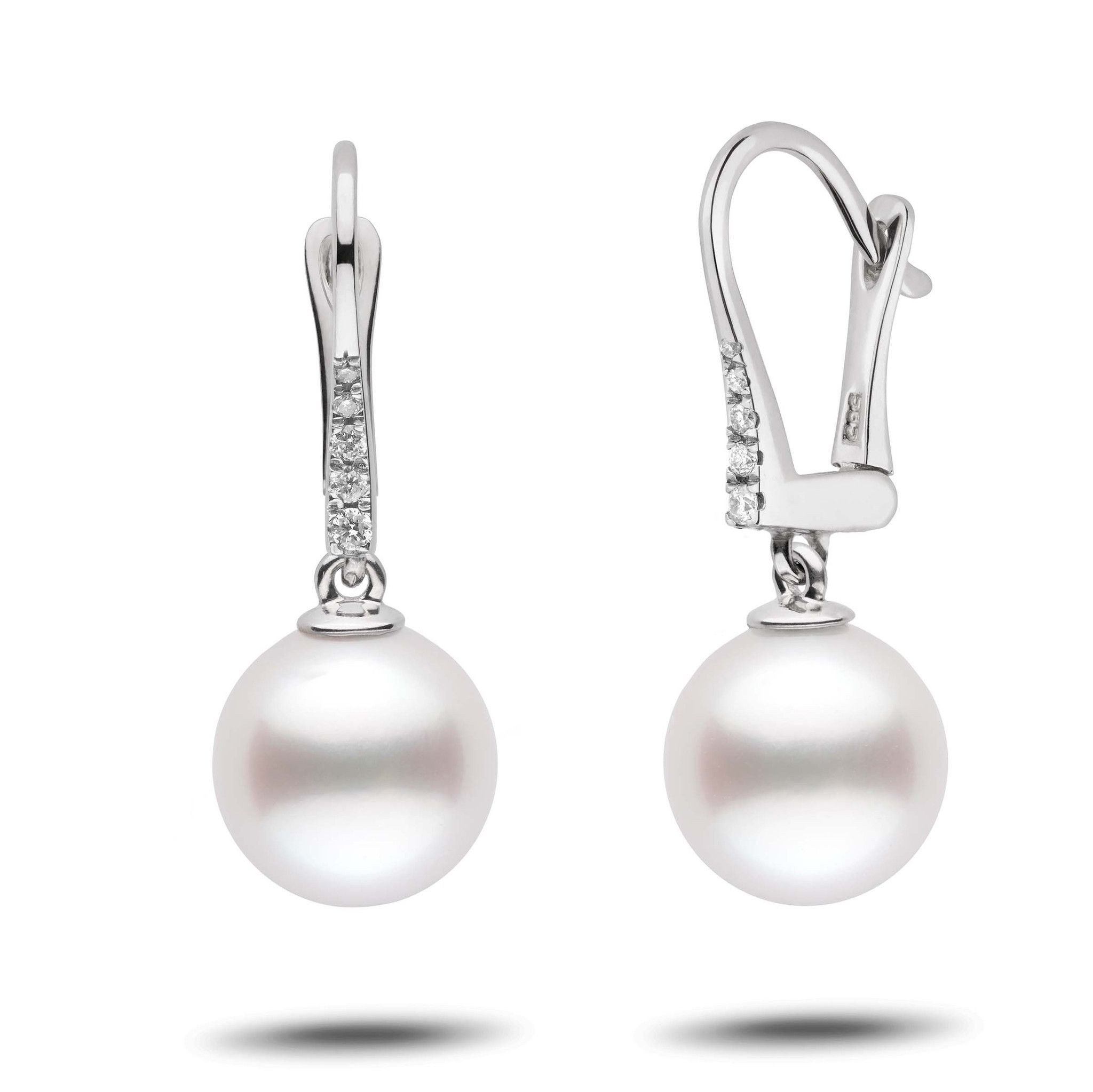 Allure Collection White South Sea 10.0-11.0 mm Pearl & Diamond Dangle Earrings wg