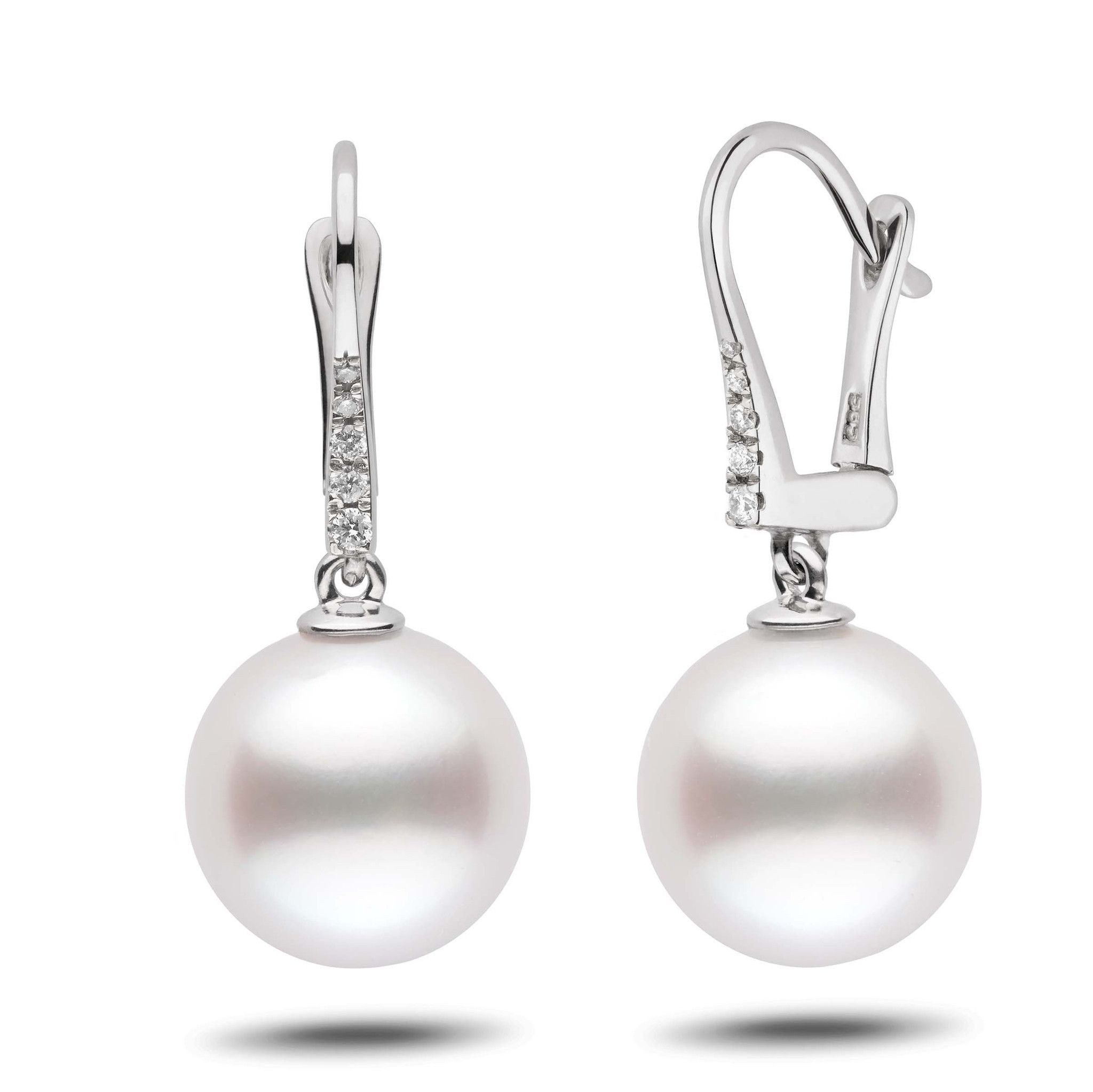 Allure Collection White South Sea 12.0-13.0 mm Pearl & Diamond Dangle Earrings wg