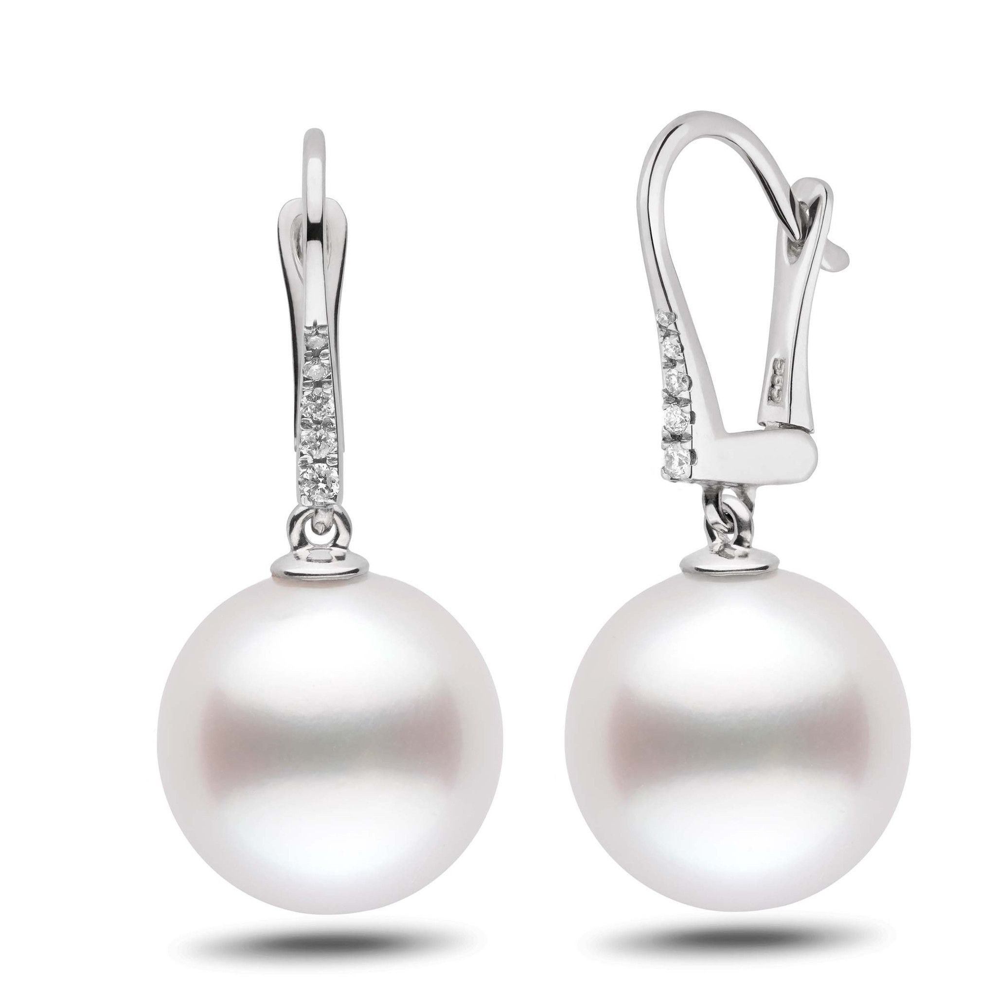Allure Collection White South Sea 13.0-14.0 mm Pearl & Diamond Dangle Earrings wg