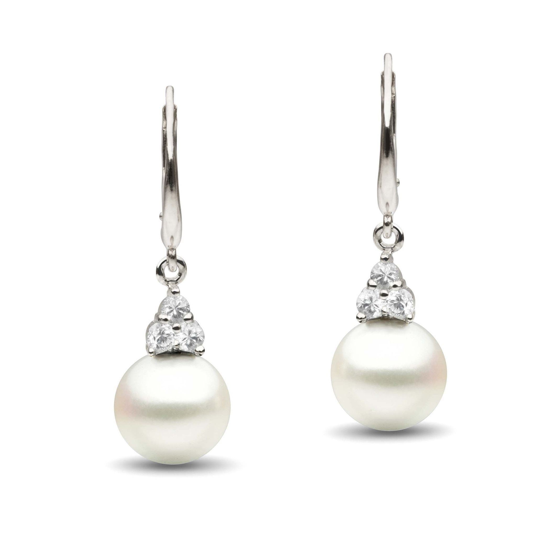 Always Collection White South Sea 9.0-10.0 mm Pearl and Diamond Earrings wg