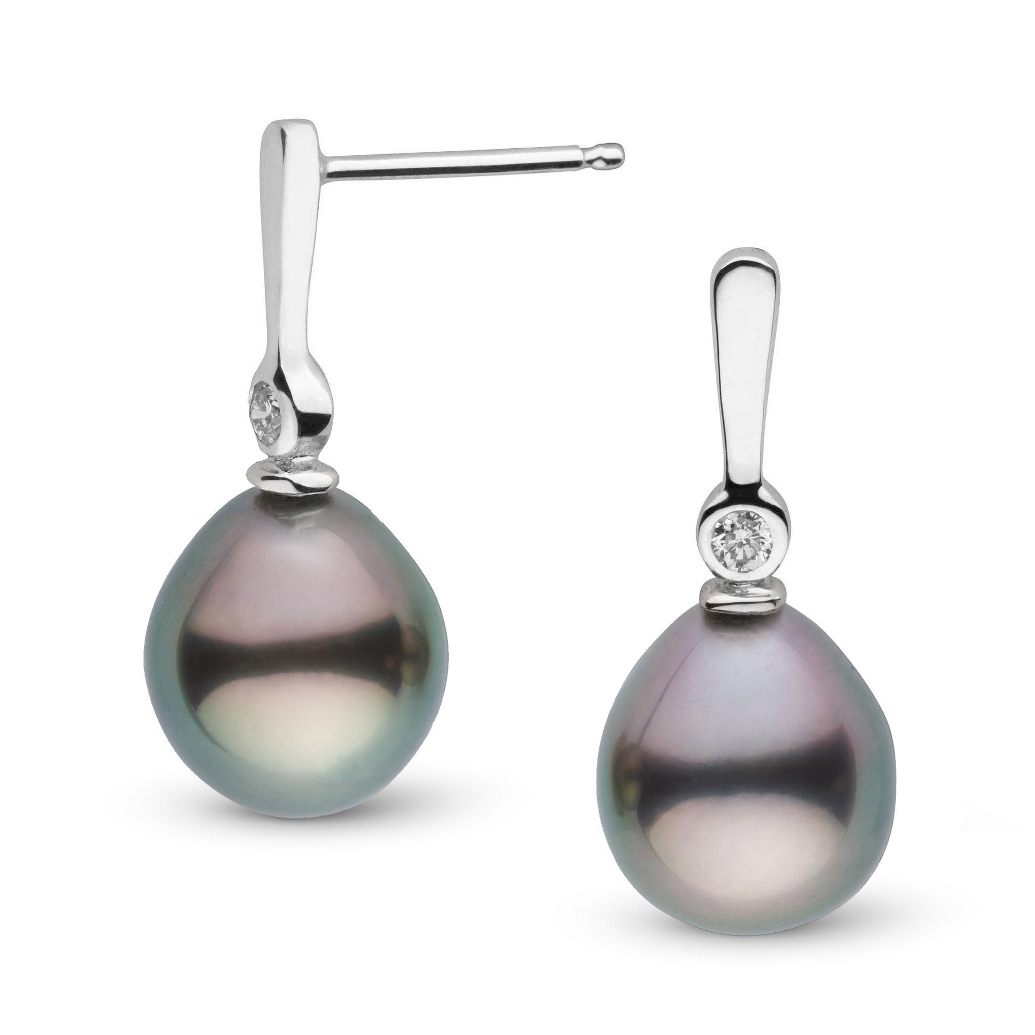 Aspire Collection 8.0-9.0 mm Drop Tahitian Pearl & Diamond Earrings wg