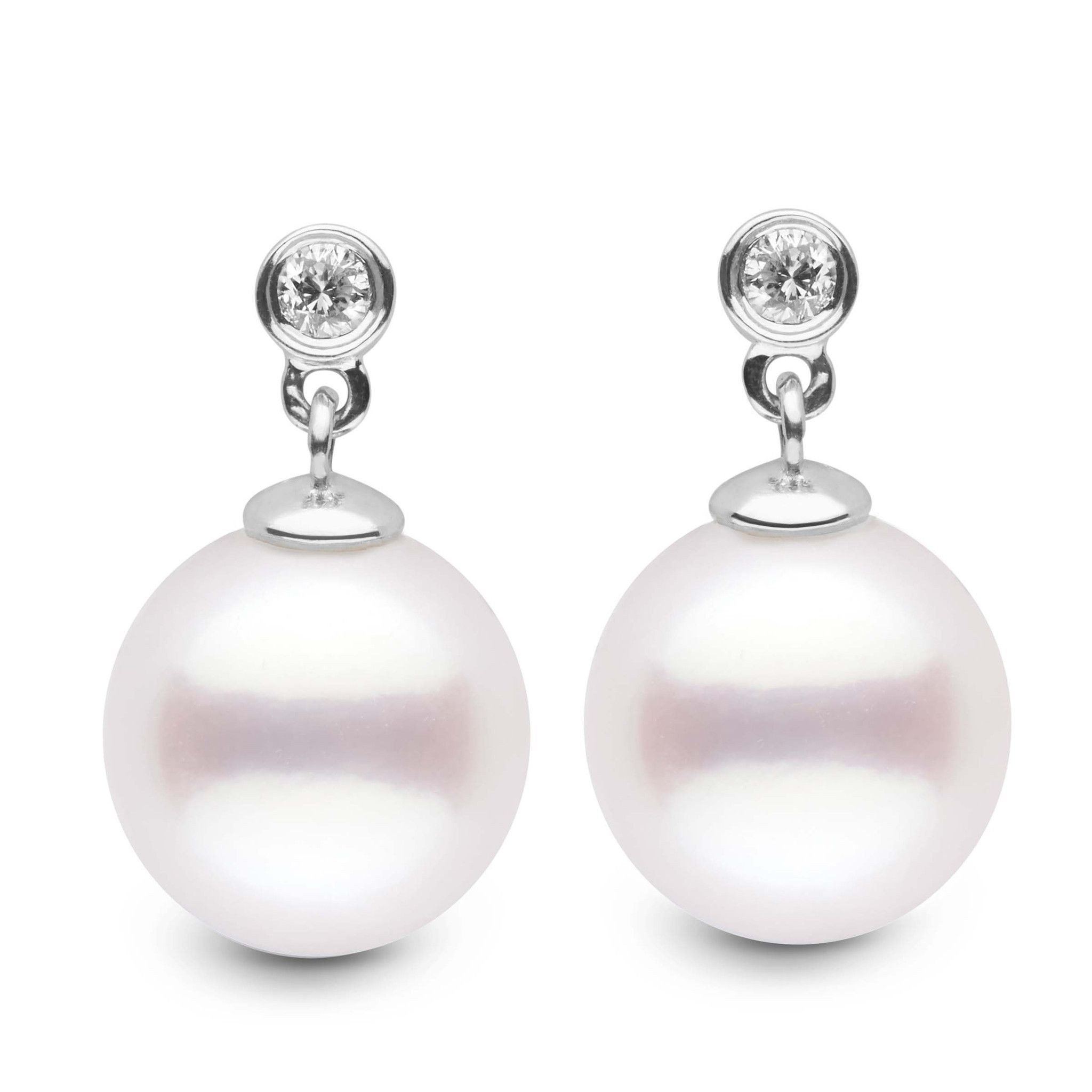 Brilliant Collection White South Sea 10.0-11.0 mm Pearl and Diamond Dangle Earrings wg