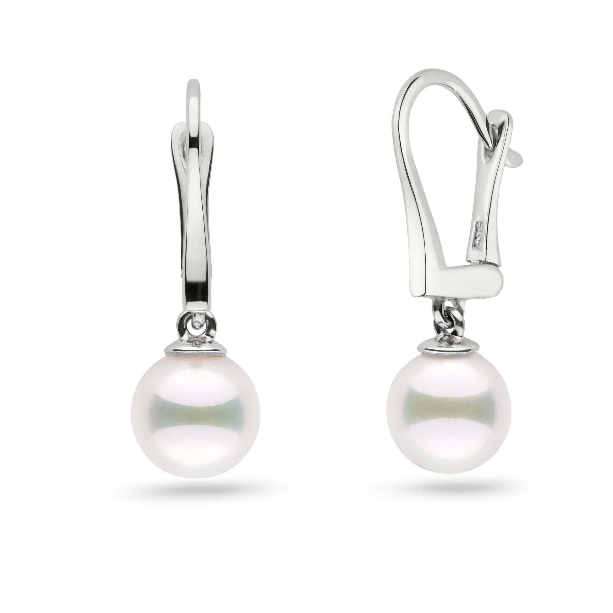 Classic Collection White Akoya 7.5-8.0 mm Pearl Dangle Earrings white gold
