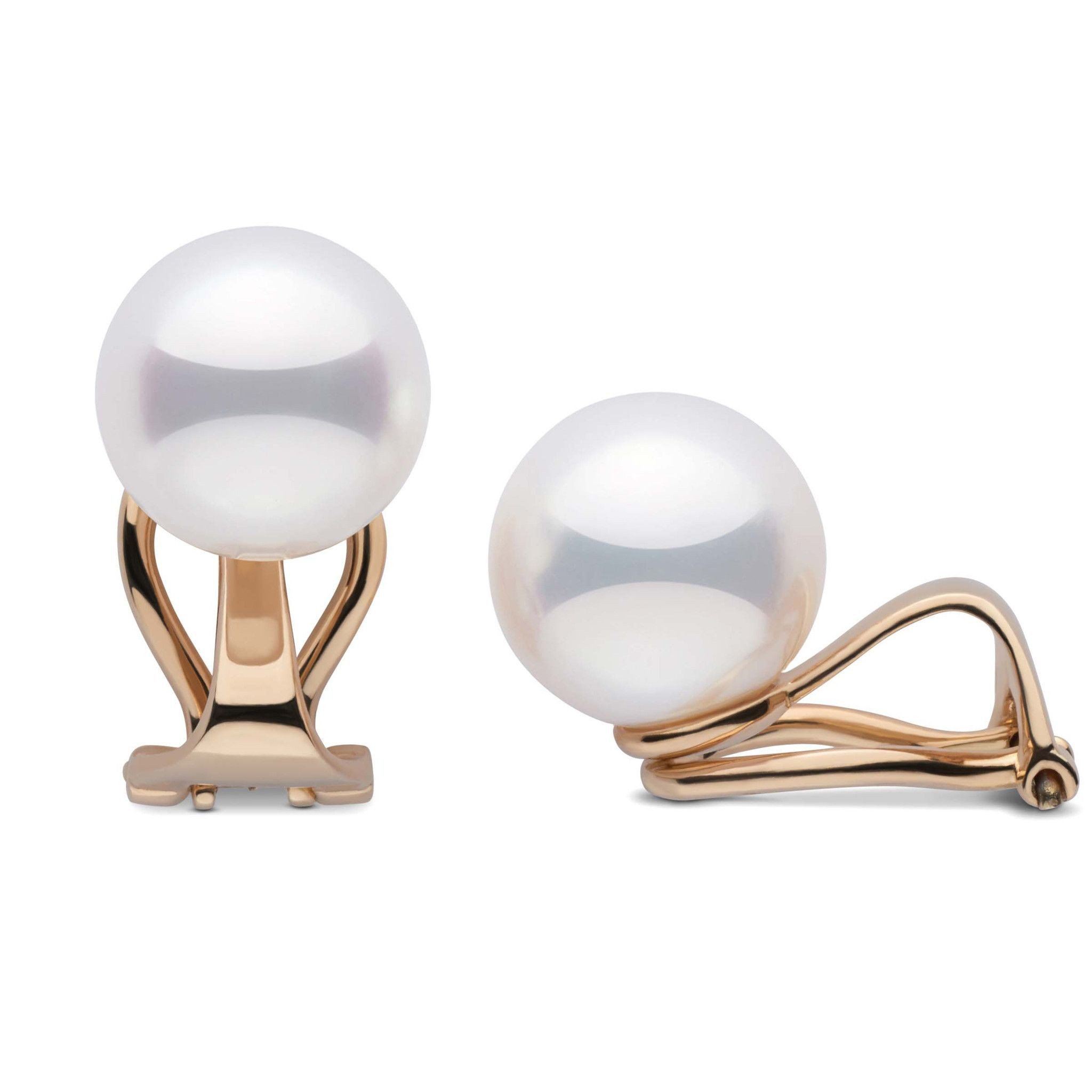 Akoya AAA 9.0-9.5 mm Clip-on Pearl Earrings for non-pierced ears in yellow gold