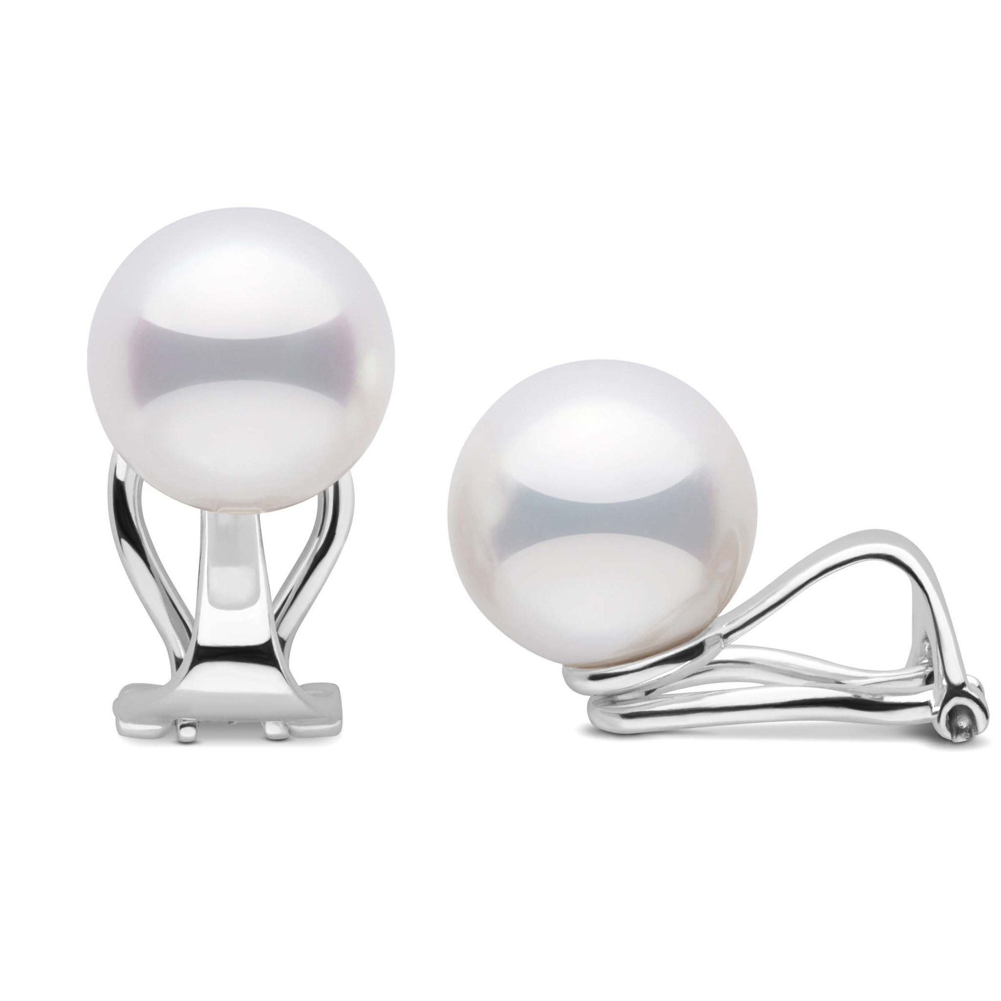 Akoya AAA 9.0-9.5 mm Clip-on Pearl Earrings for non-pierced ears in white gold