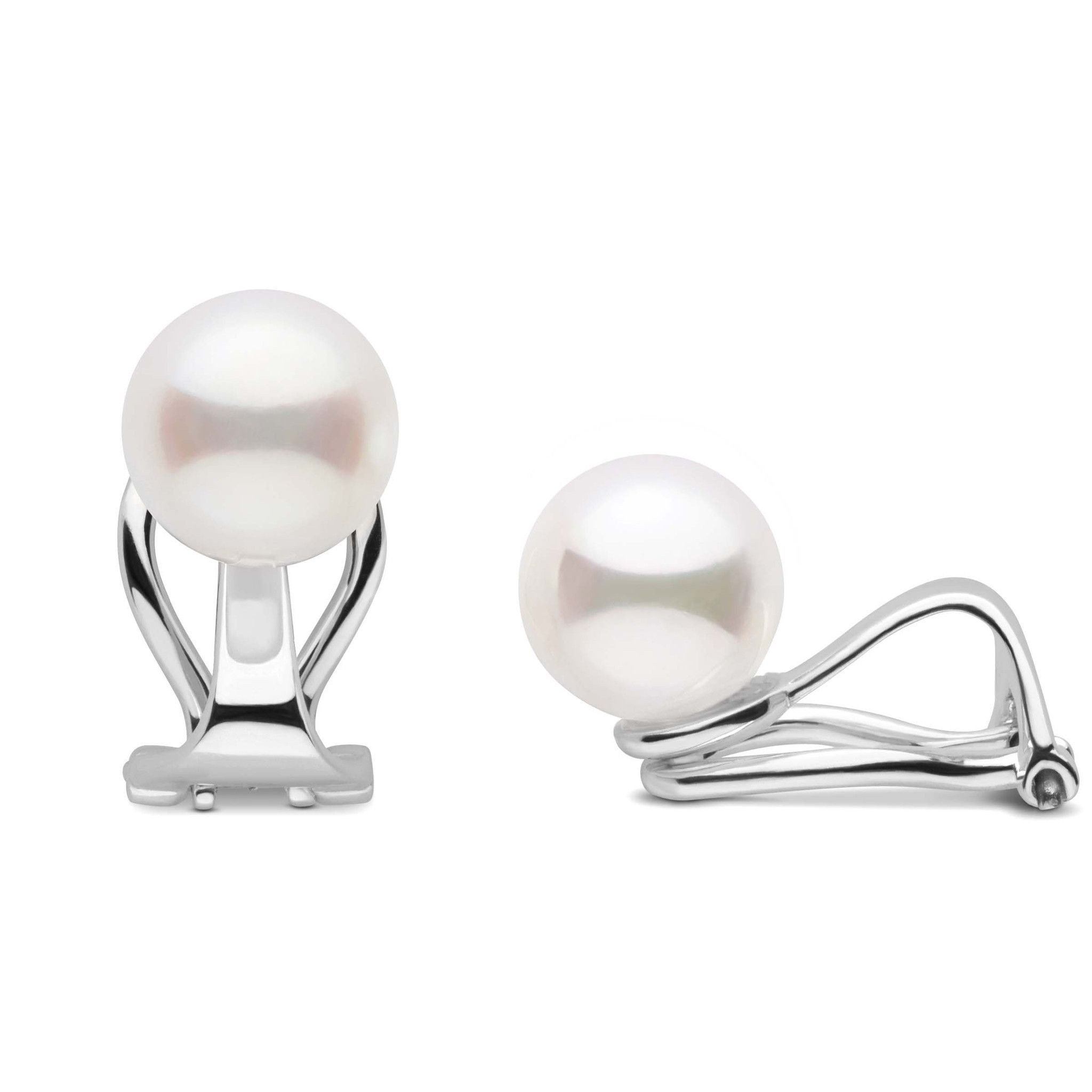 Freshadama freshwater 8.5-9.0 mm Clip-on Pearl Earrings for non-pierced ears in white gold