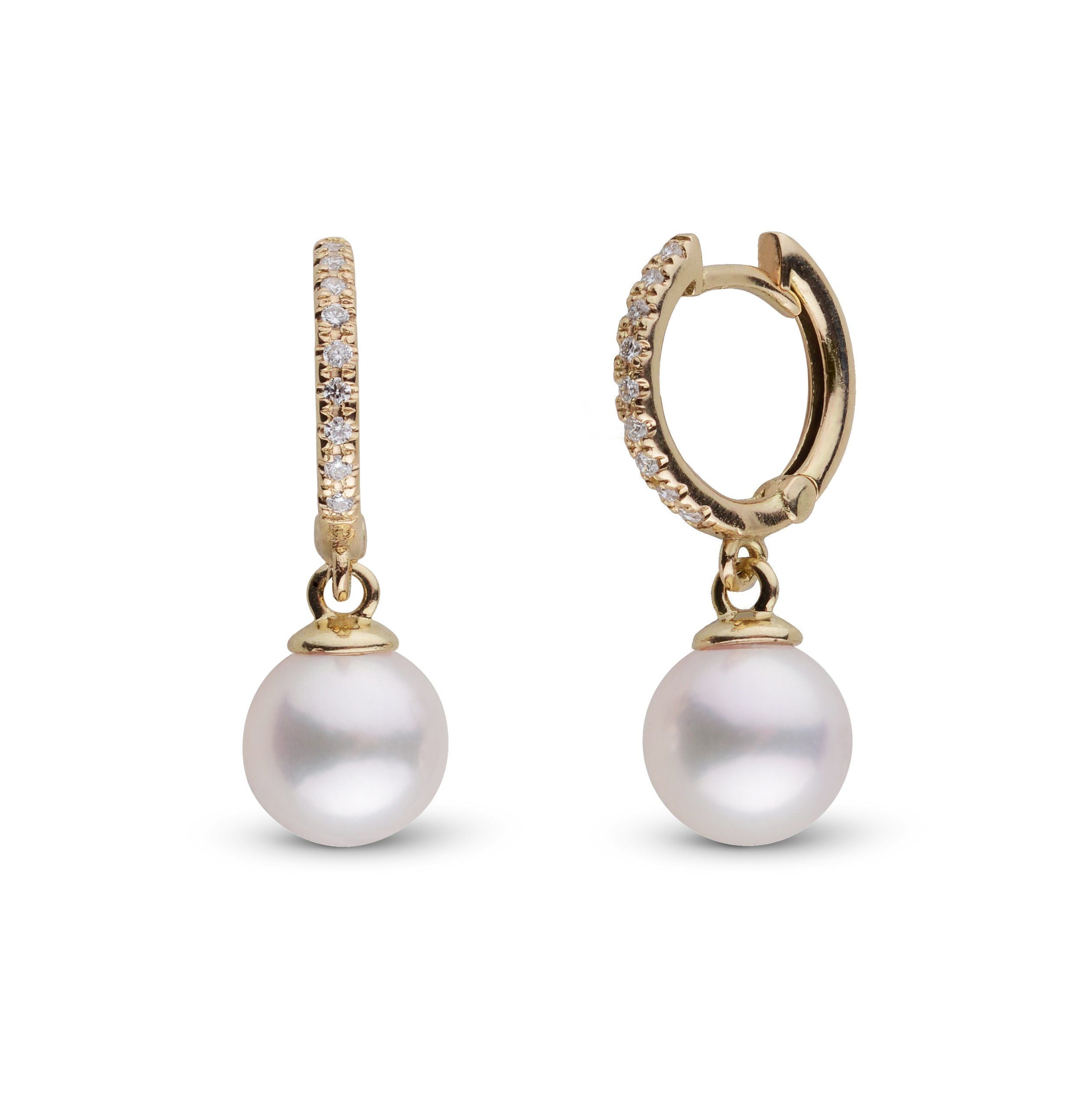 Diamond Small Hoop Collection 6.5-7.0 mm Akoya Pearl Earrings yellow gold