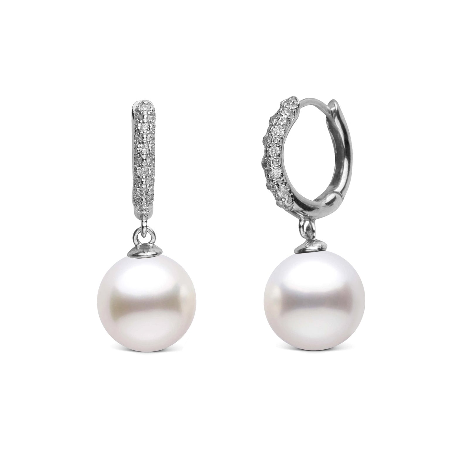 10.0-11.0 mm White South Sea Pearl & Pave Diamond Large Hoop Earrings wg