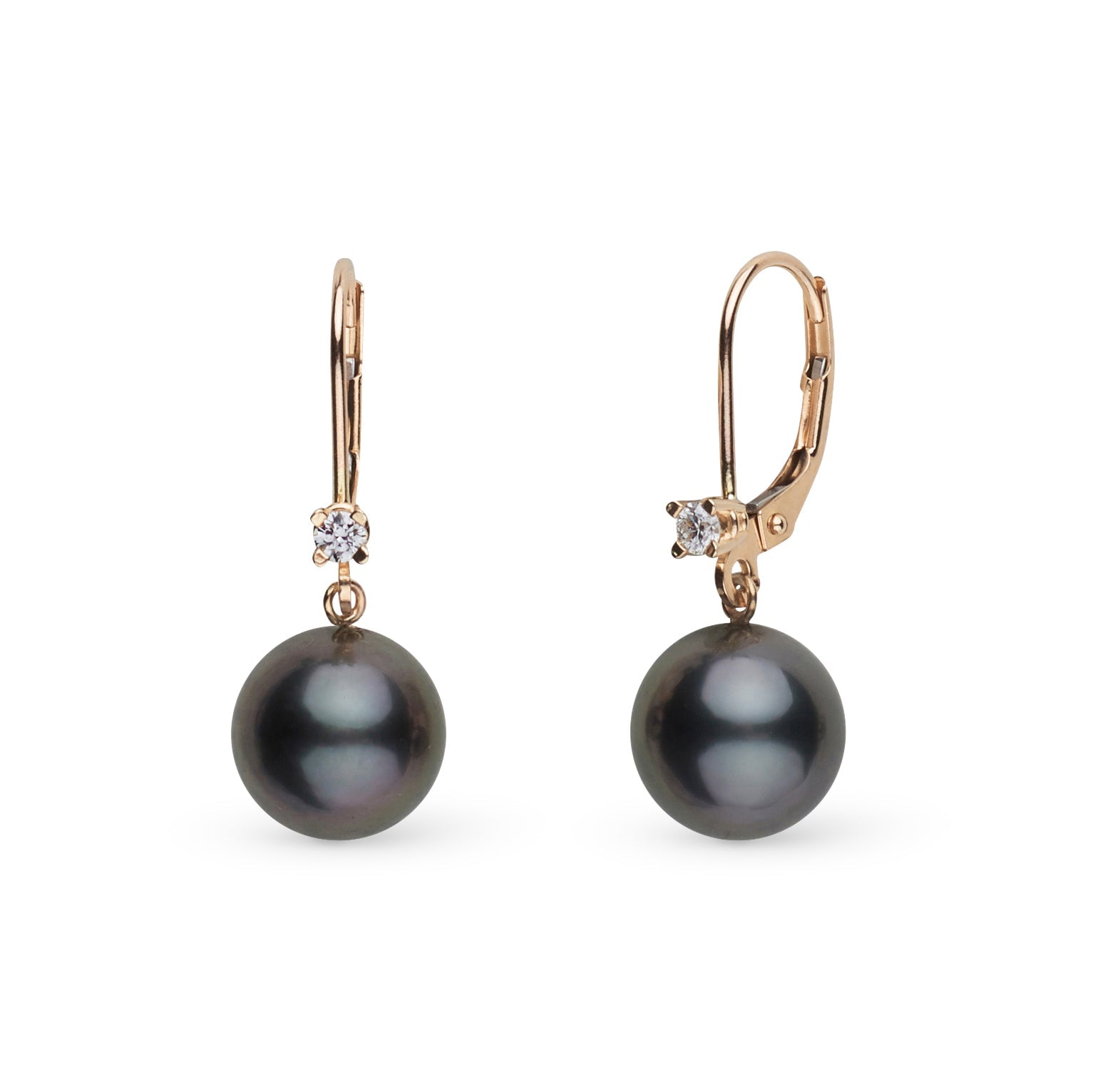 9.0-10.0 mm Tahitian Pearl and Diamond Harmony Earrings yellow gold