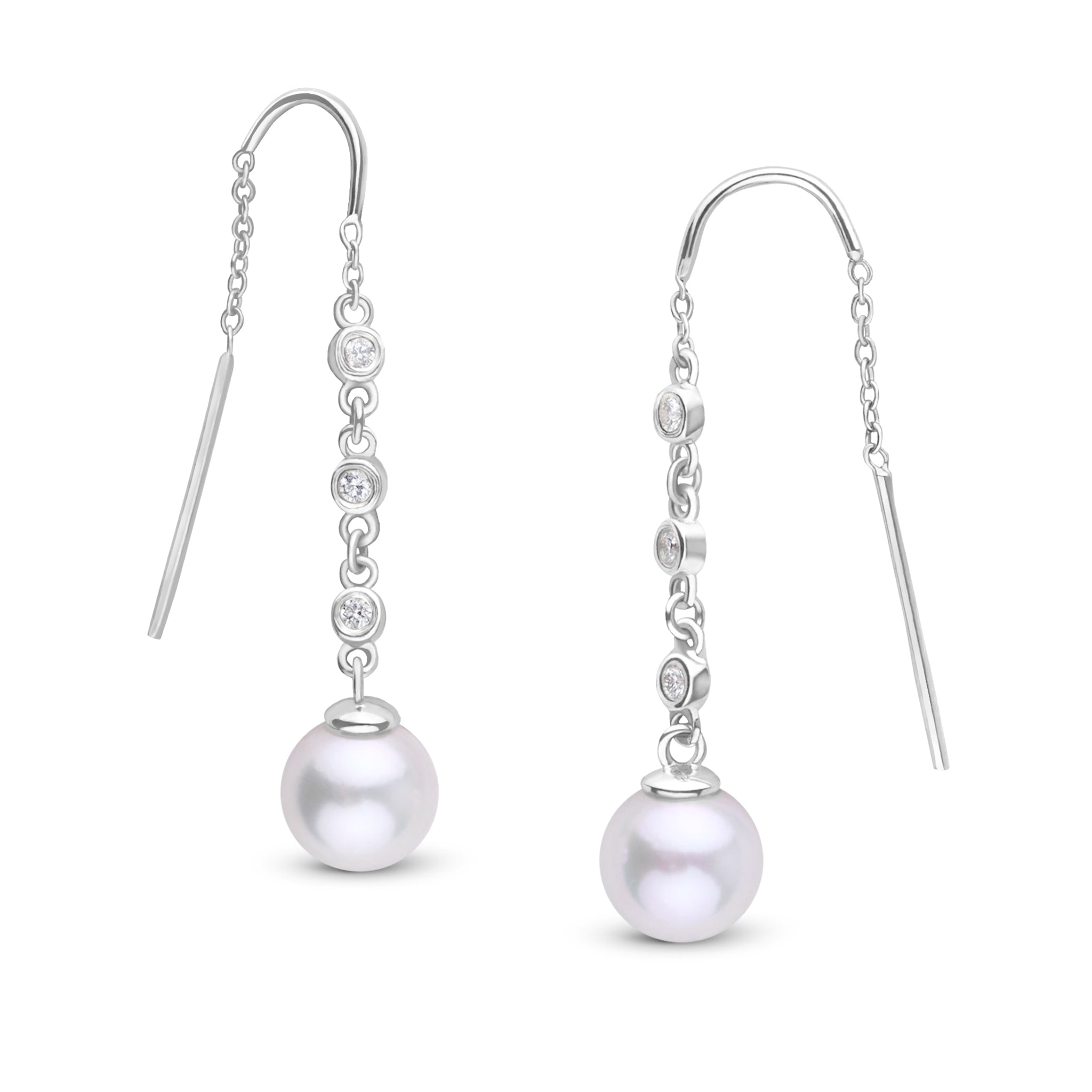 7.5-8.0 mm Akoya Pearl and Diamond Threader Earrings White Gold