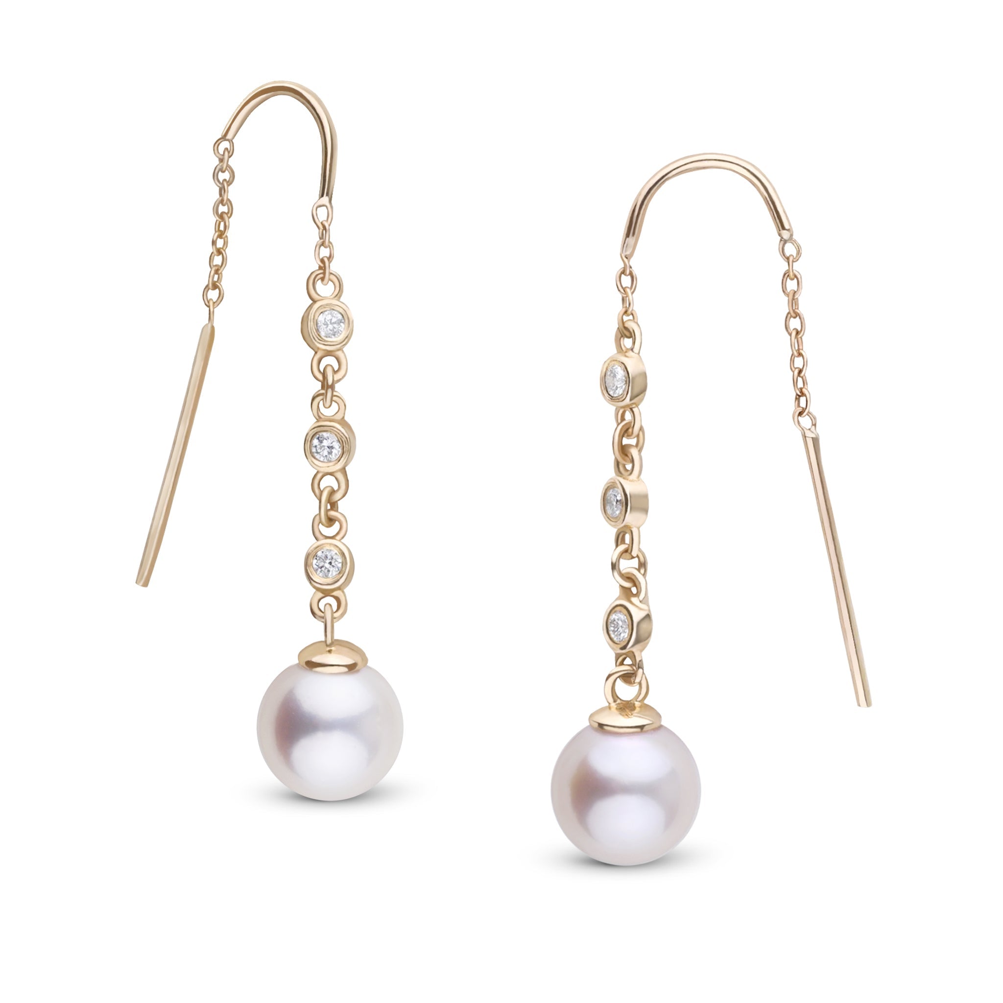 7.5-8.0 mm Freshadama Pearl and Diamond Threader Earrings Yellow Gold
