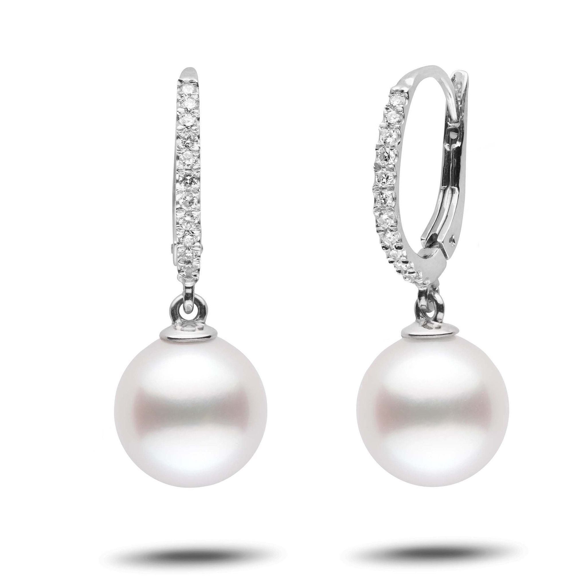 Eternal Collection White South Sea 10.0-11.0 mm Pearl & Diamond Dangle Earrings wg