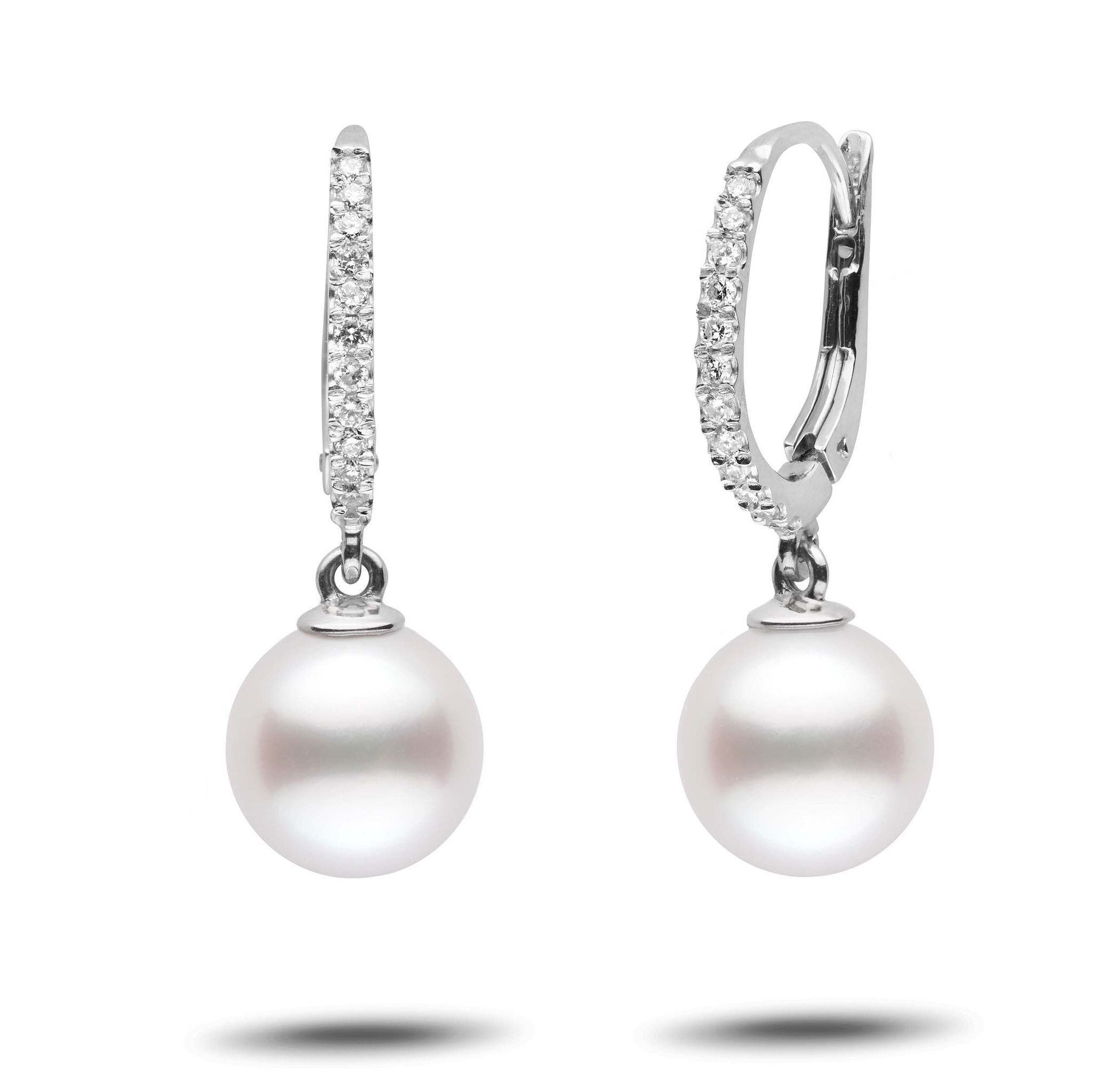 Eternal Collection White South Sea 9.0-10.0 mm Pearl & Diamond Dangle Earrings wg
