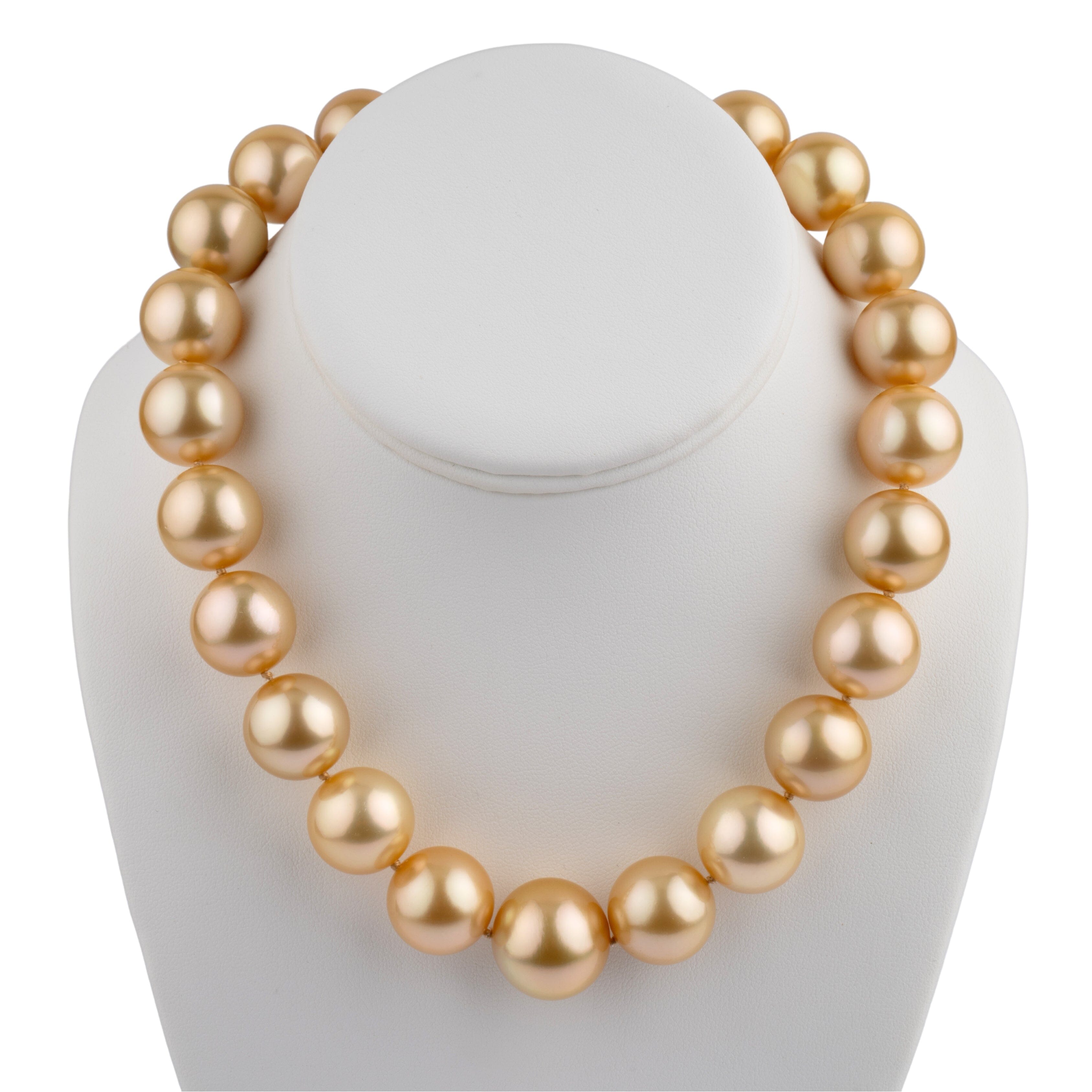 16.7-19.6 mm AAA Golden South Sea Round Pearl Necklace on bust