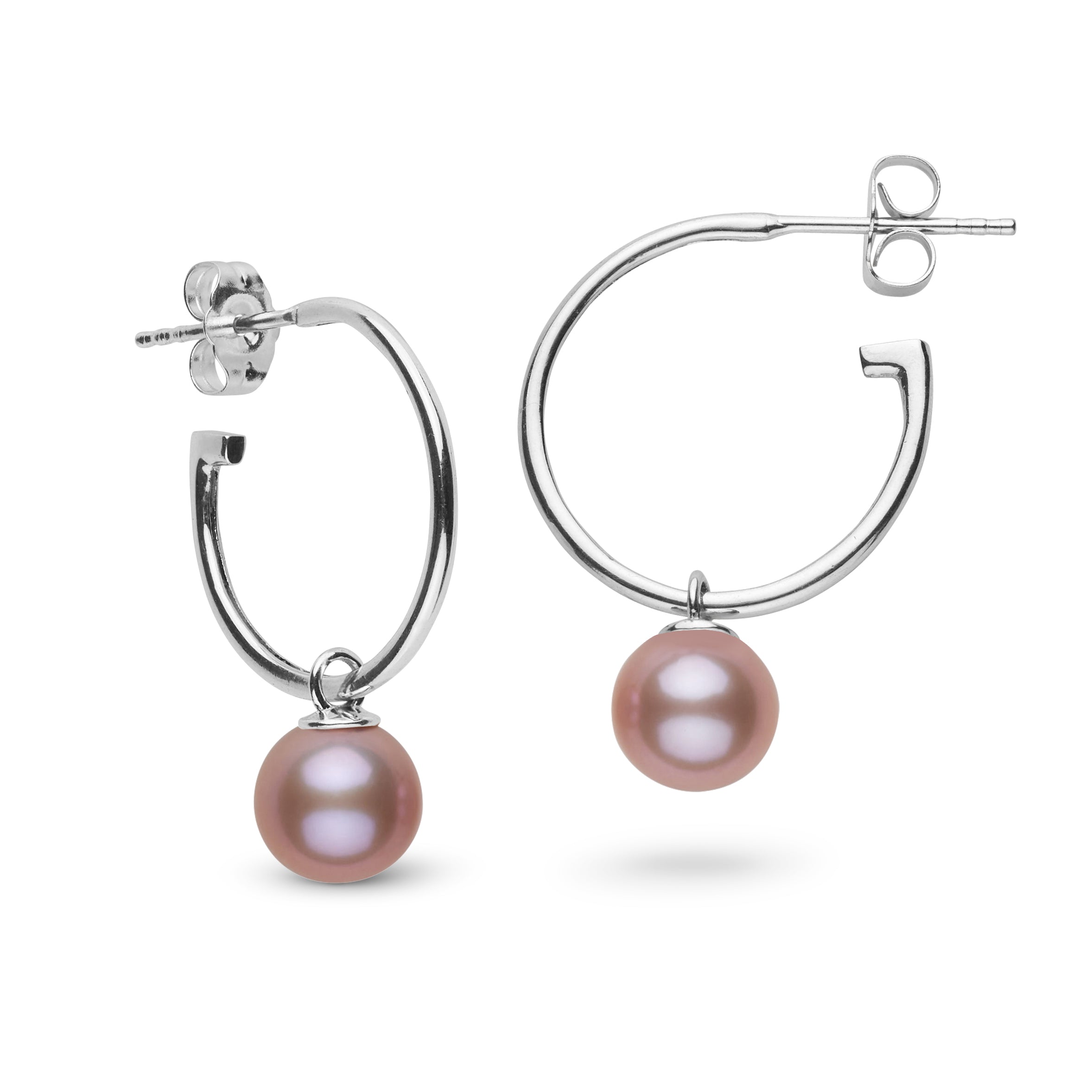 7.5-8.0 mm AAA Lavender Freshwater Pearl Charm Hoop Earrings