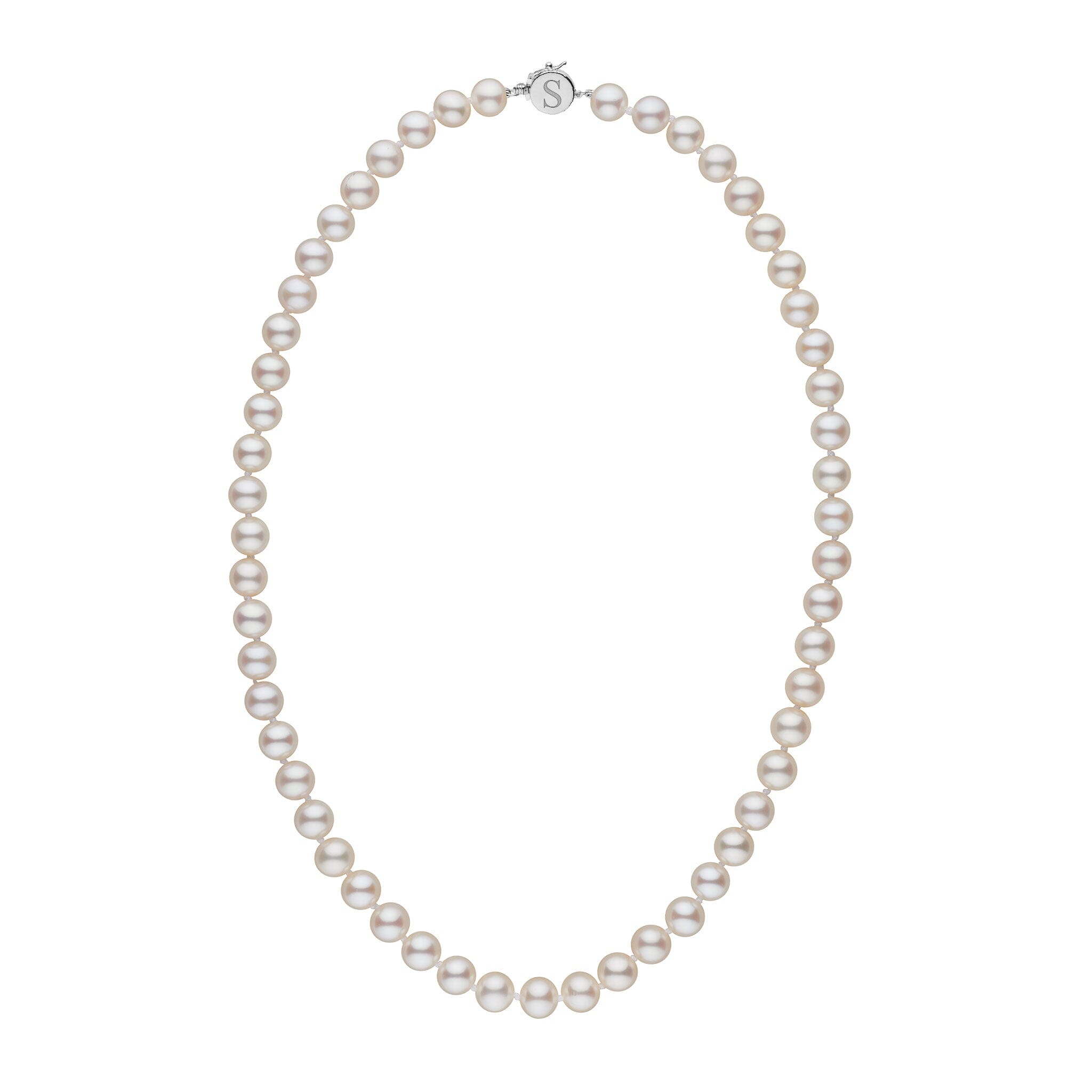 Personalized 18 Inch 7.5-8.0 mm AAA White Freshwater Pearl Circle Clasp Necklace