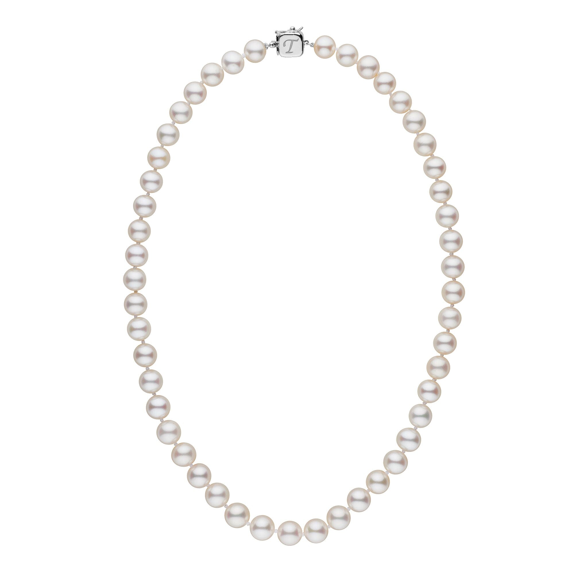 Personalized 18 Inch 8.5-9.0 mm AAA White Freshwater Pearl Square Clasp Necklace