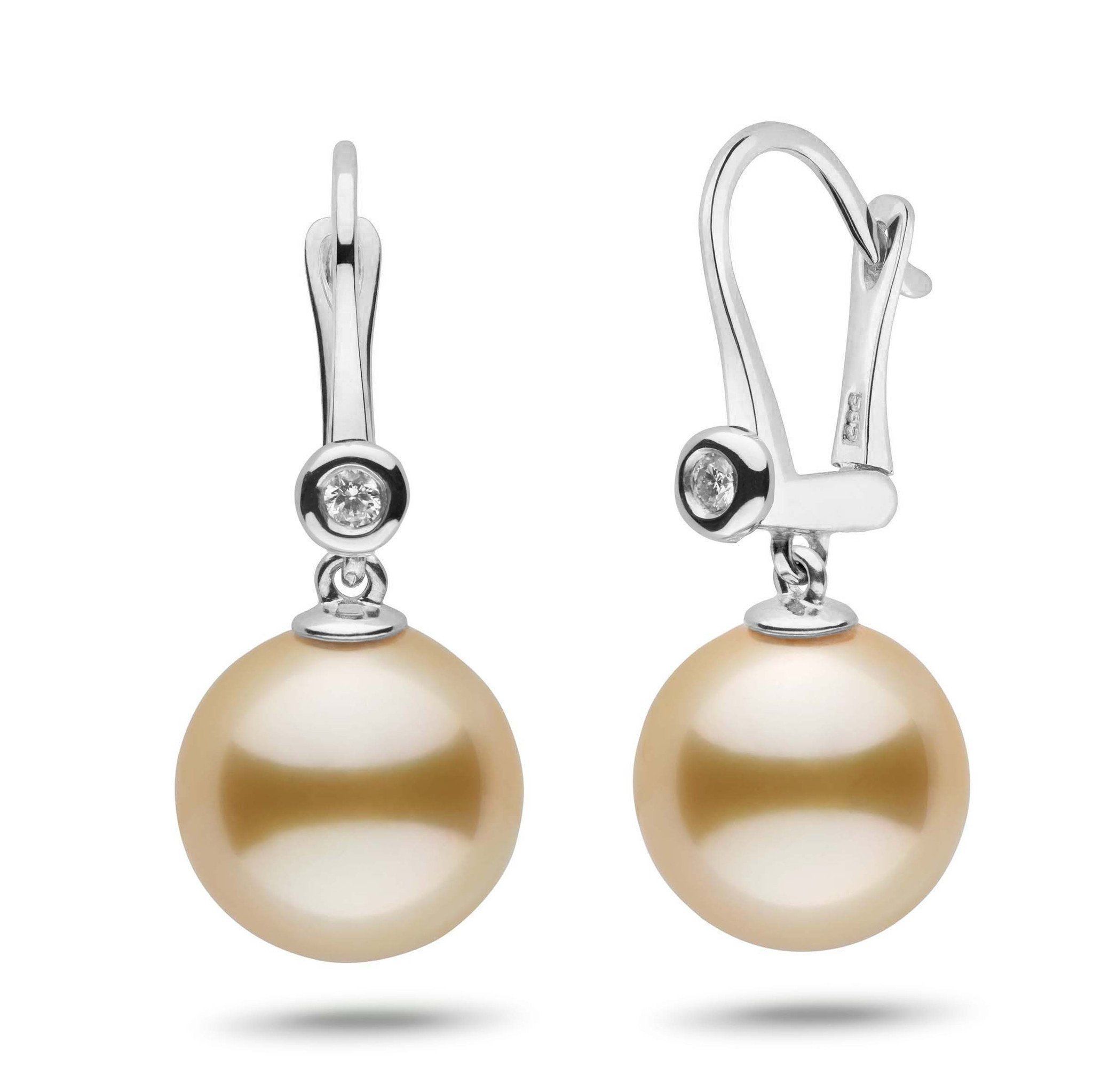 Romantic Collection Golden South Sea 12.0-13.0 mm Pearl & Diamond Dangle Earrings wg