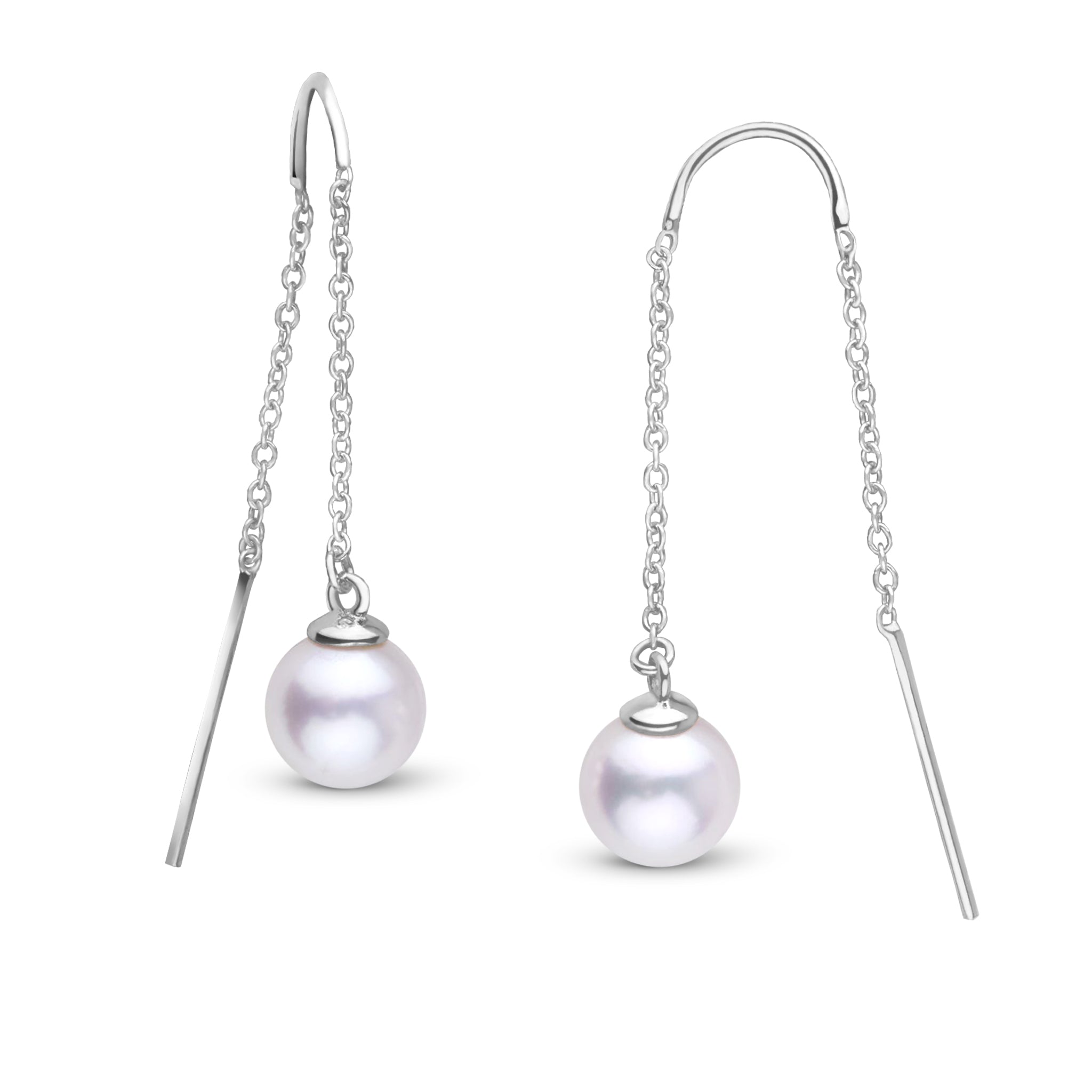7.5-8.0 mm Akoya Pearl Threader Earrings White Gold
