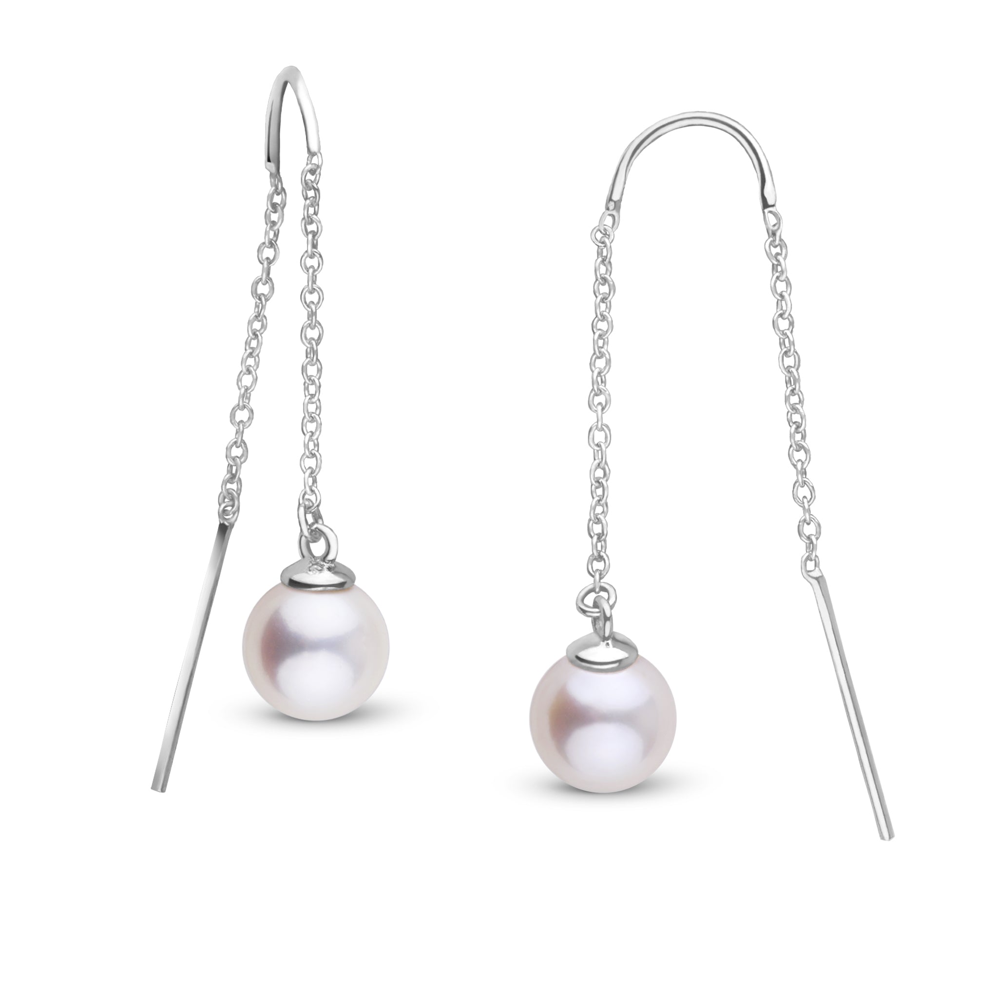 7.5-8.0 mm Freshadama Pearl Threader Earrings White Gold