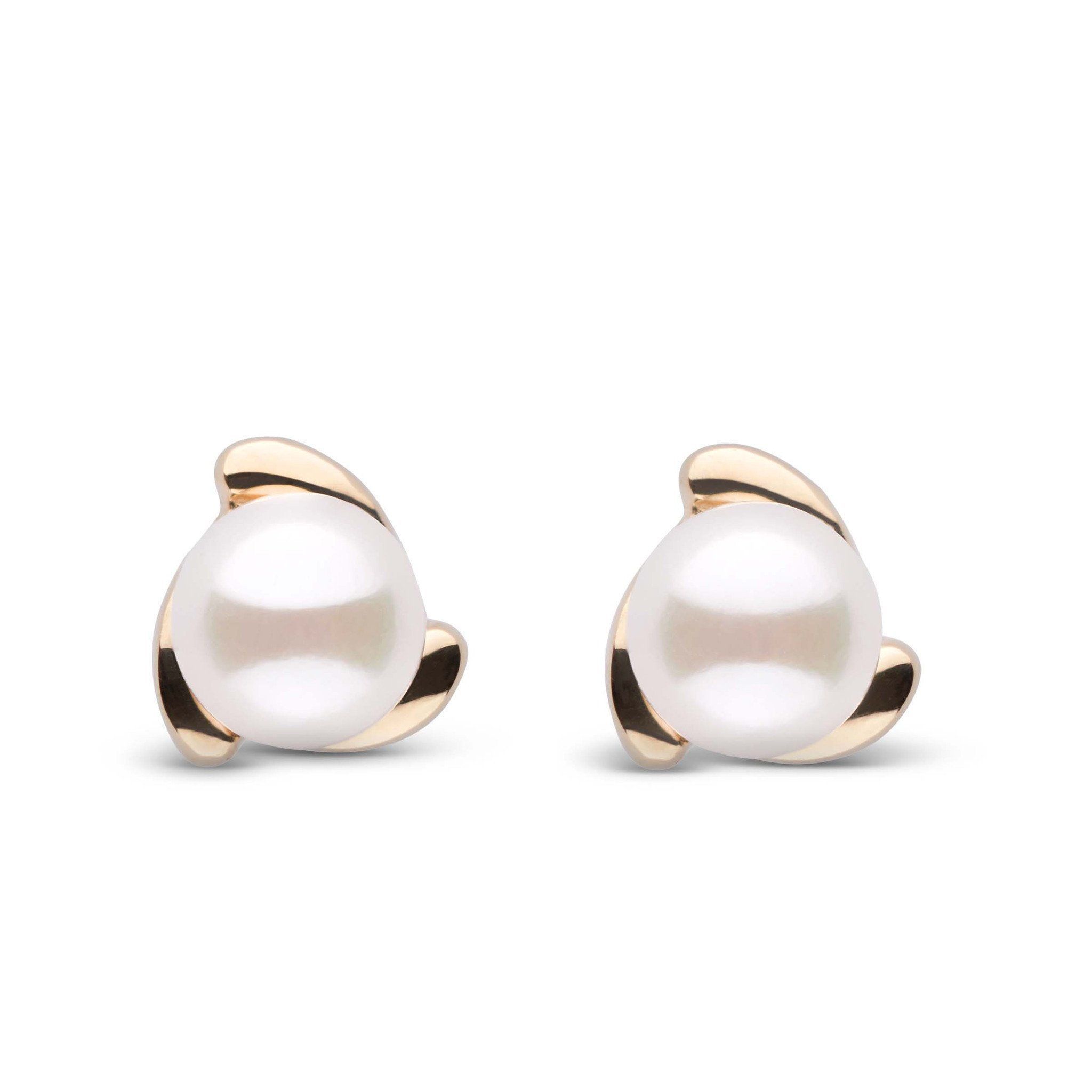 Trillium Collection Akoya Pearl Earrings yellow gold