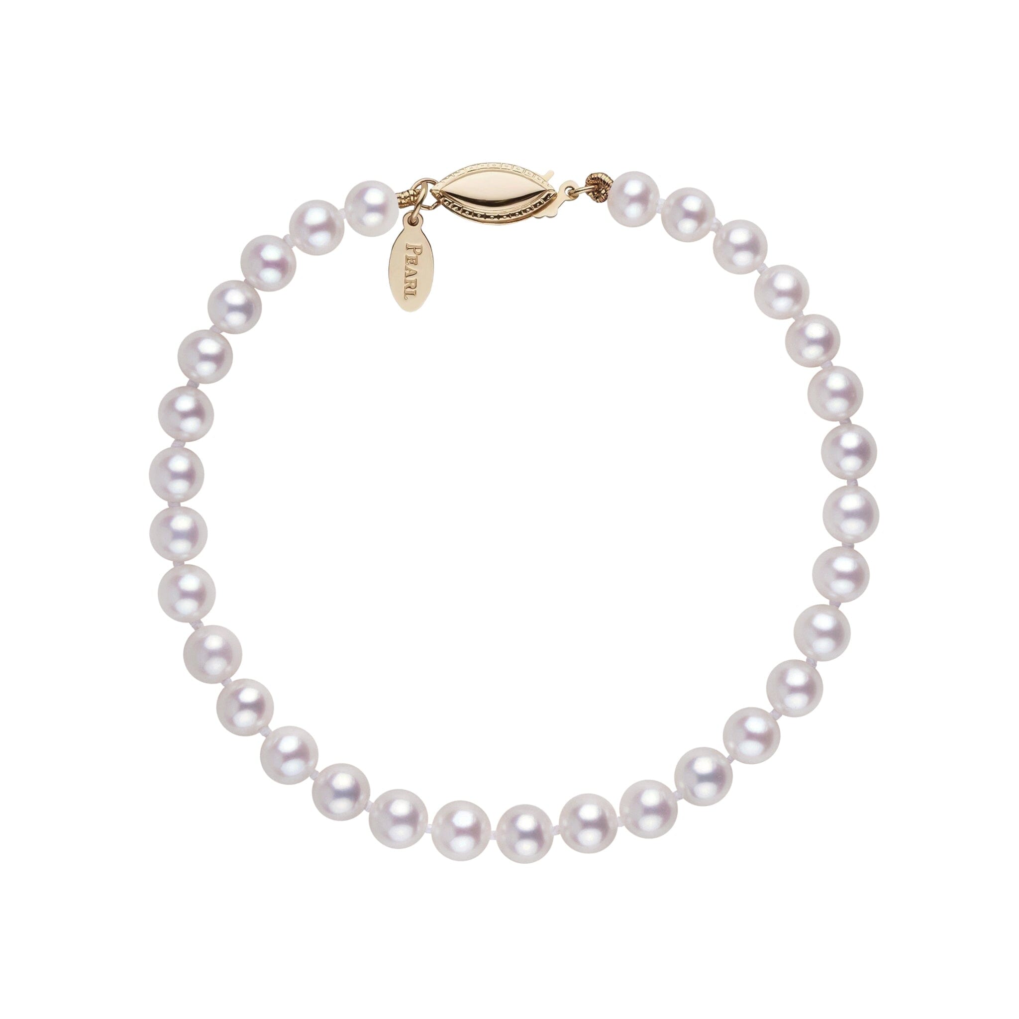 5.5-6.0 mm White Freshadama Freshwater Pearl Bracelet Yellow Gold