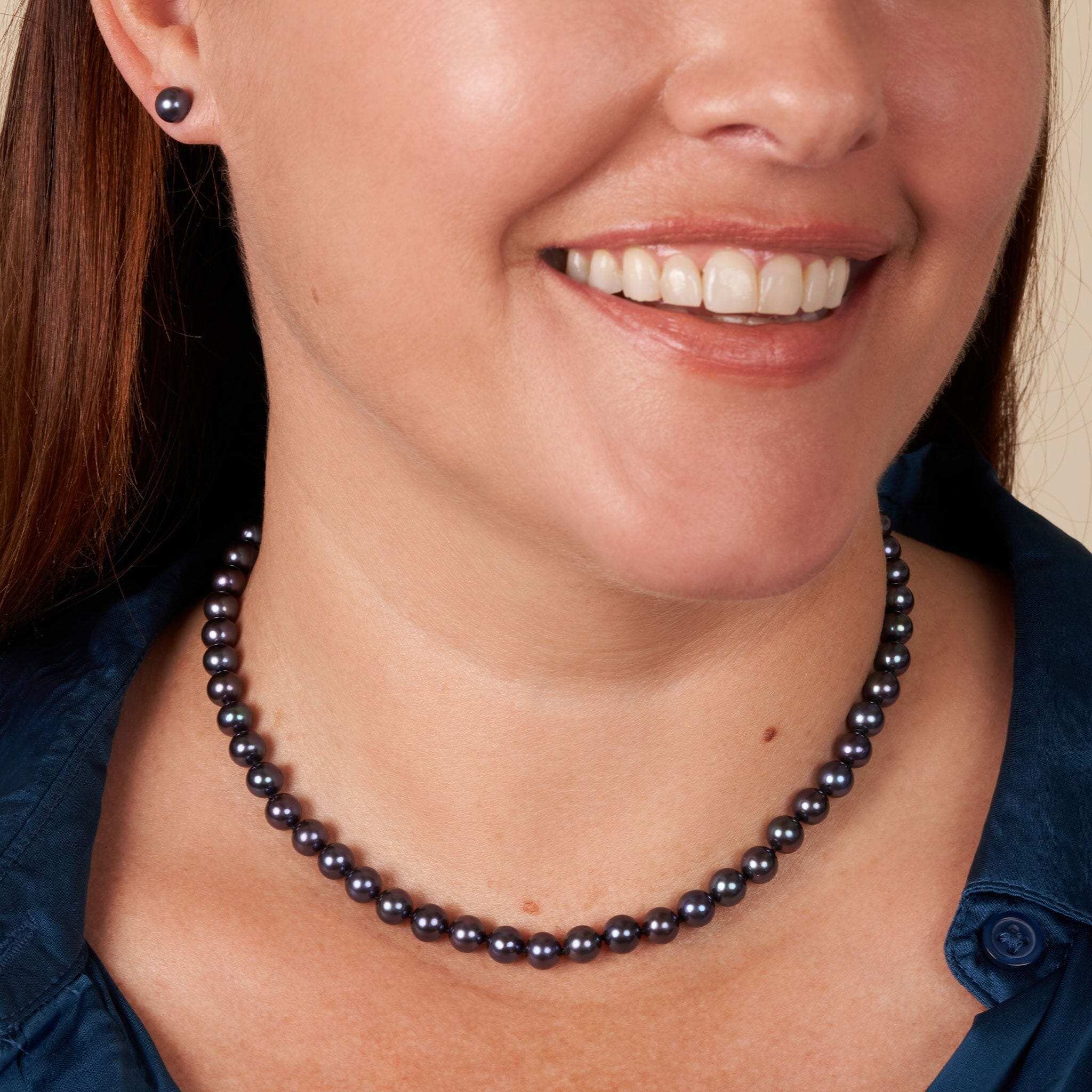 6.5-7.0 mm 16 Inch AAA Black Freshwater Pearl Necklace