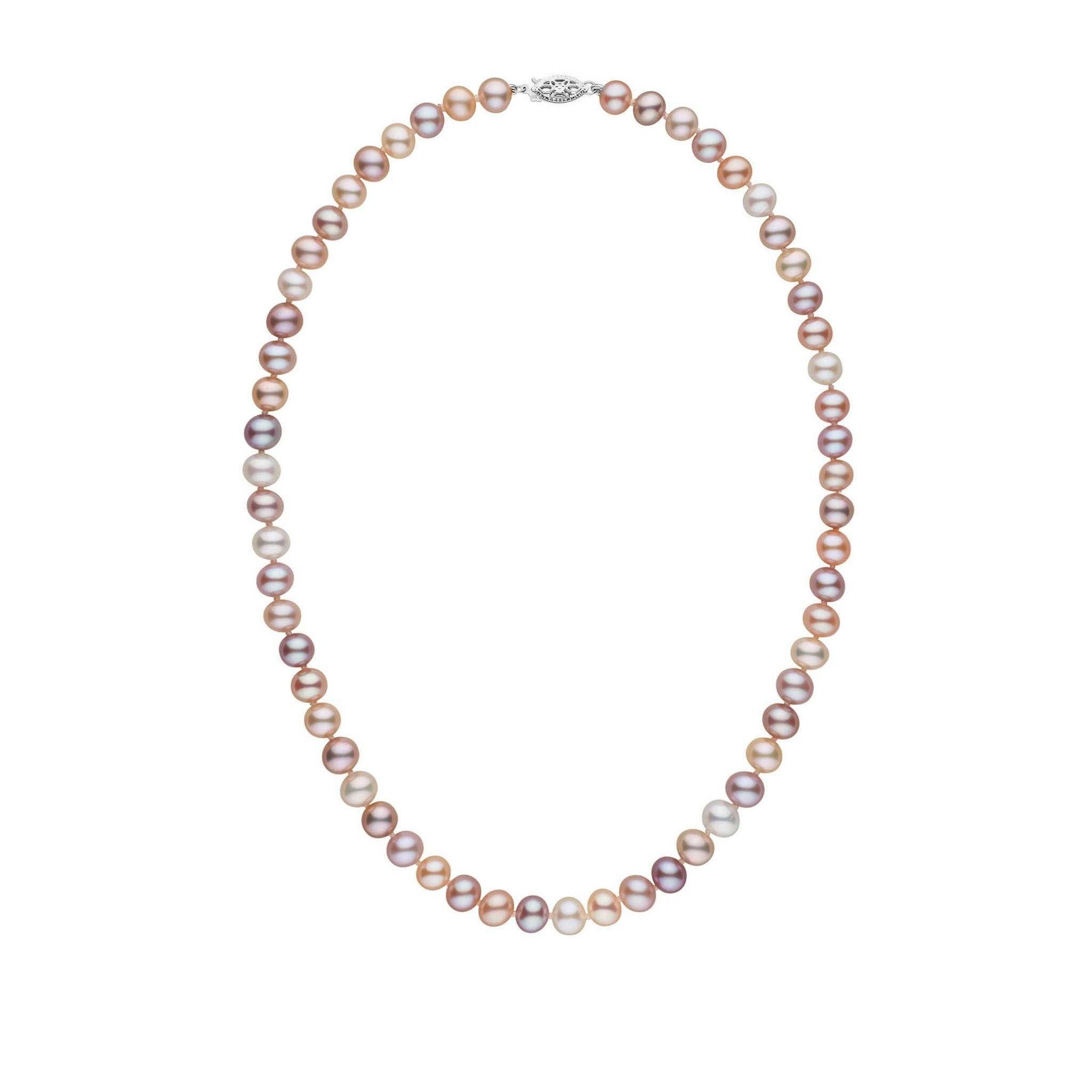 6.5-7.0 mm Multicolor Freshwater Pearl Necklace with natural-color white, pink, peach and lavender pearls in White gold