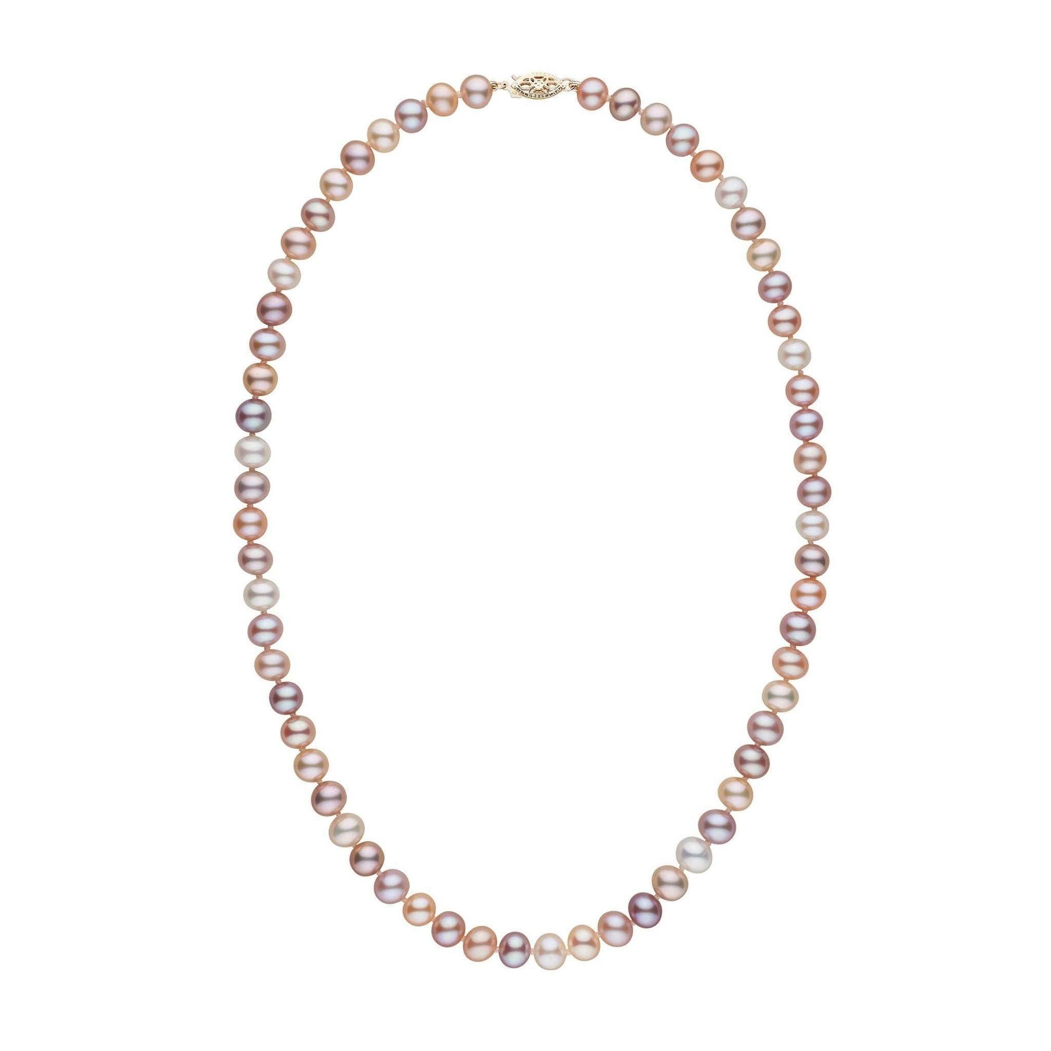 6.5-7.0 mm Multicolor Freshwater Pearl Necklace with natural-color white, pink, peach and lavender pearls in yellow gold