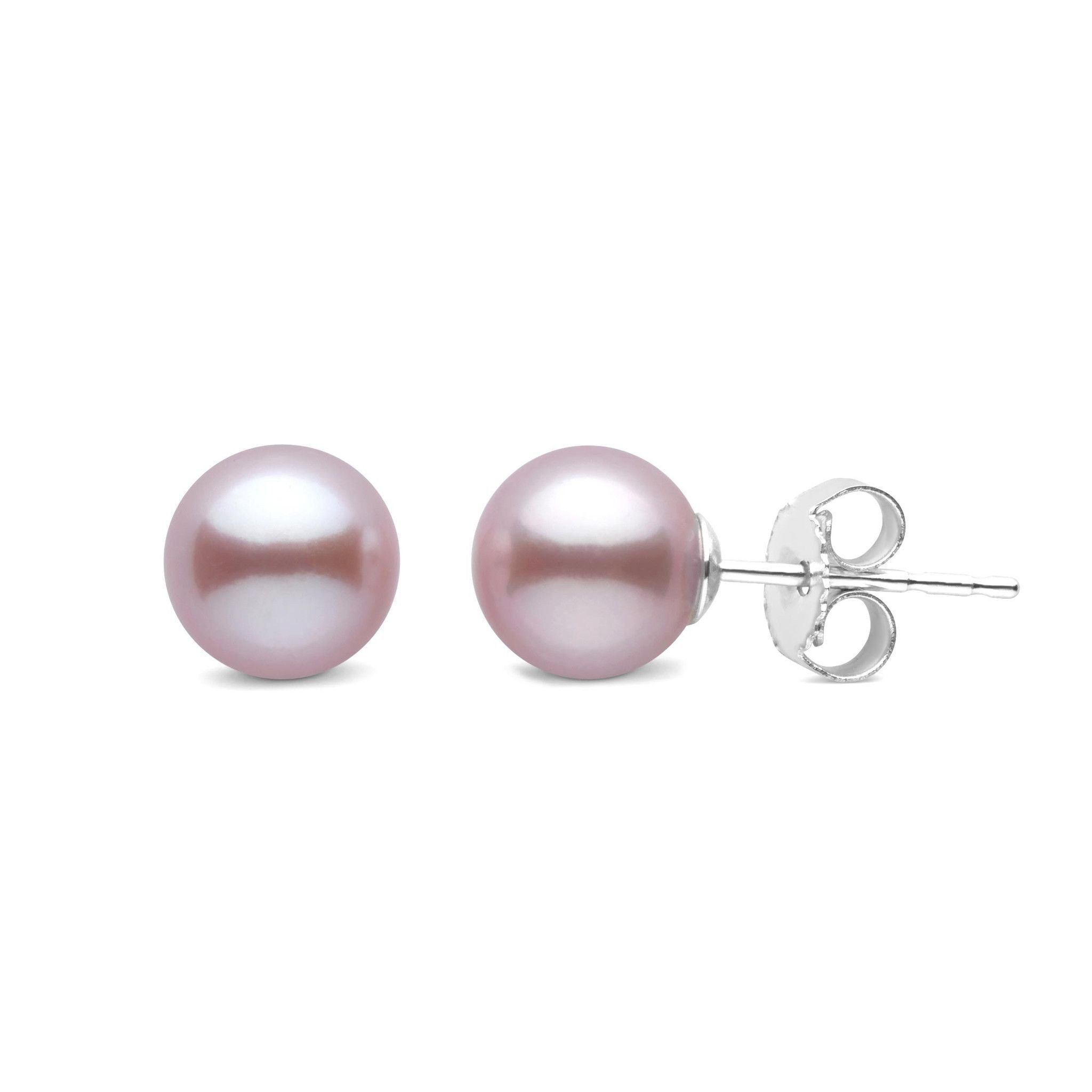 6.5-7.0 mm AAA Lavender Freshwater Pearl Stud Earrings white gold