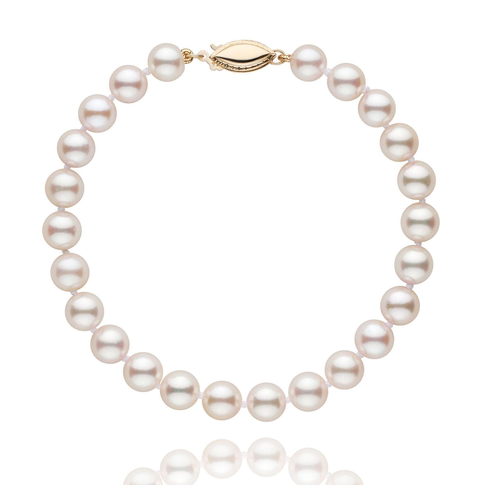 6.5-7.0 mm White Akoya AAA Pearl Bracelet Yellow Gold