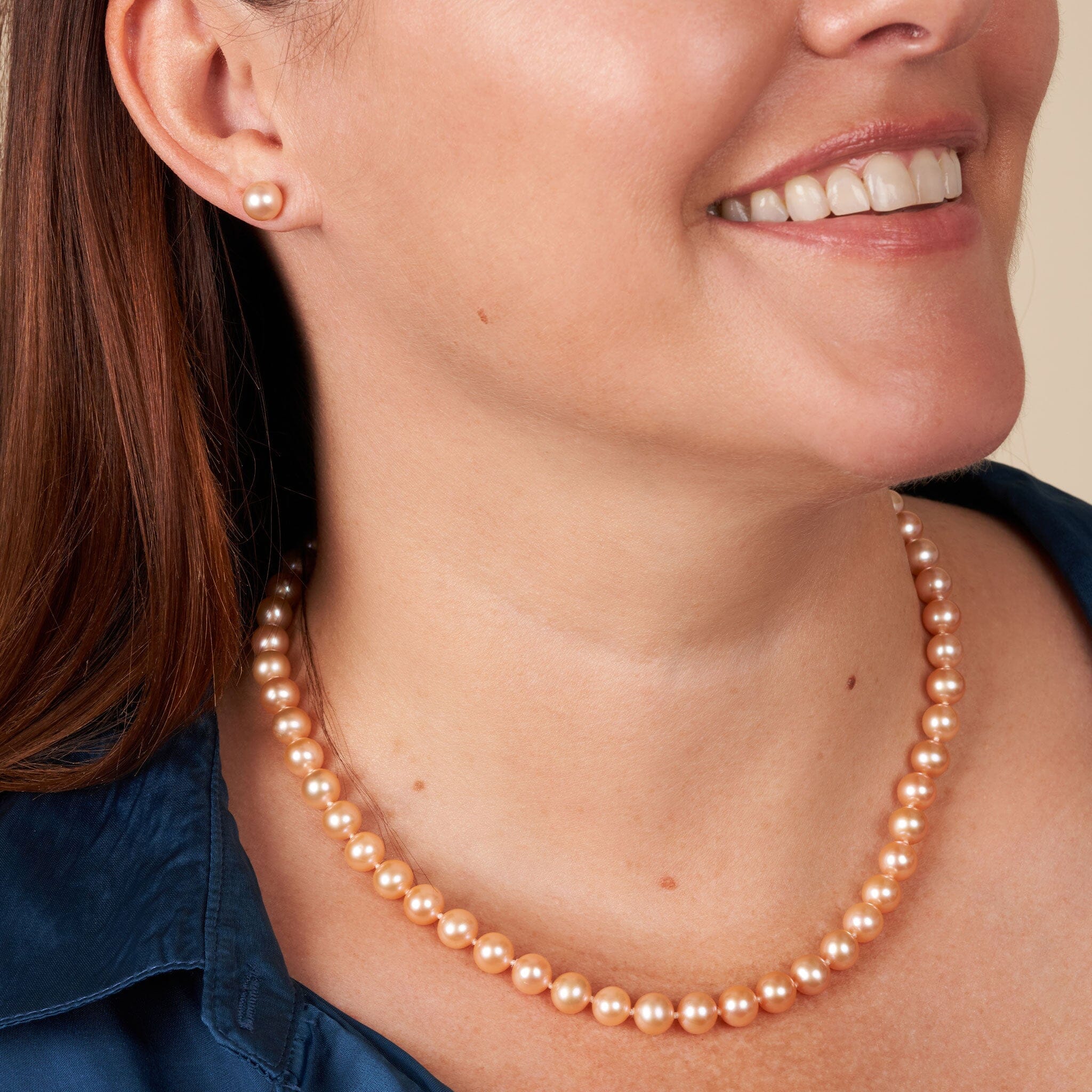 7.5-8.0 mm AAA Pink to Peach Freshwater Pearl Necklace 18 inch