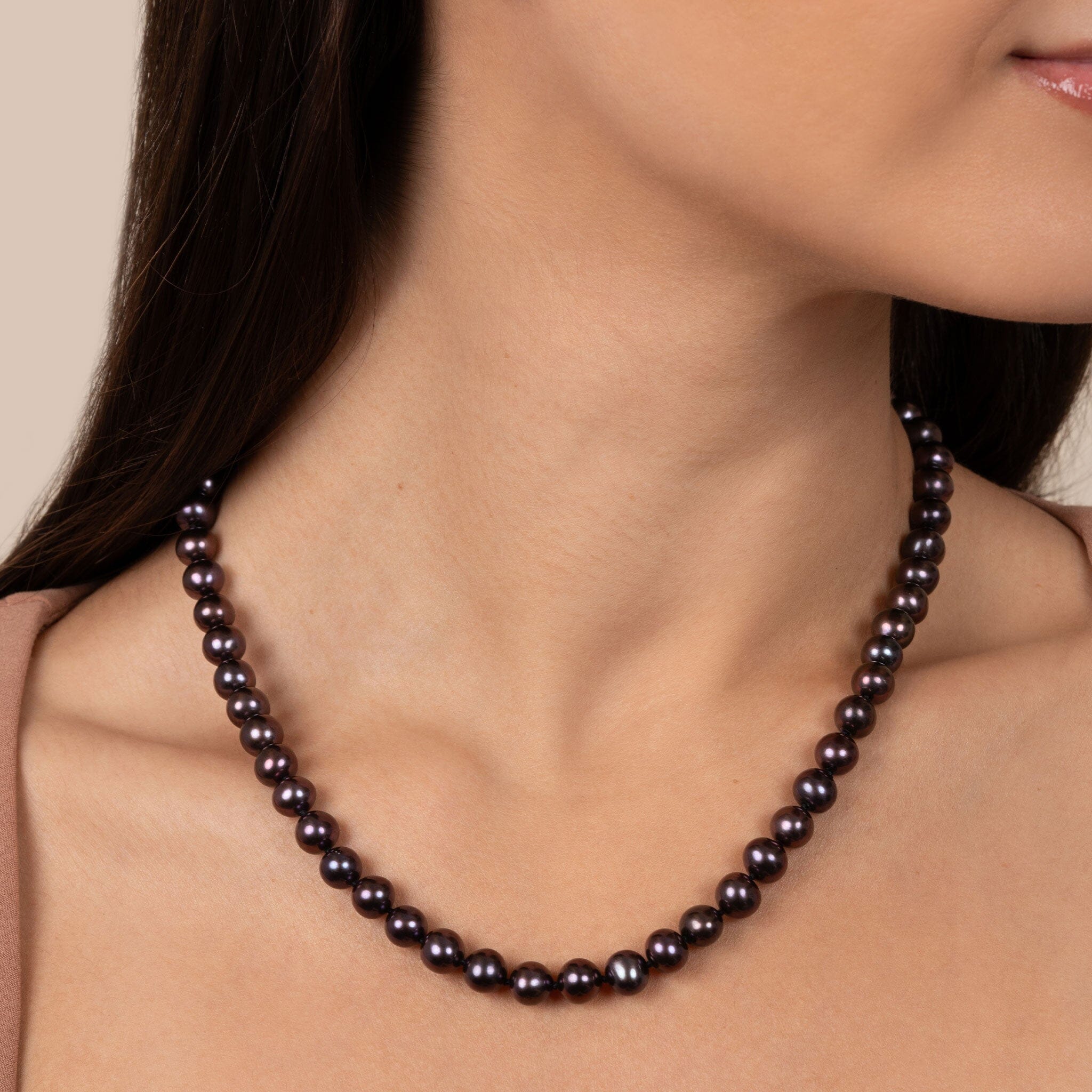 7.5-8.0 mm AA+ Black Freshwater Pearl Necklace 18 inch