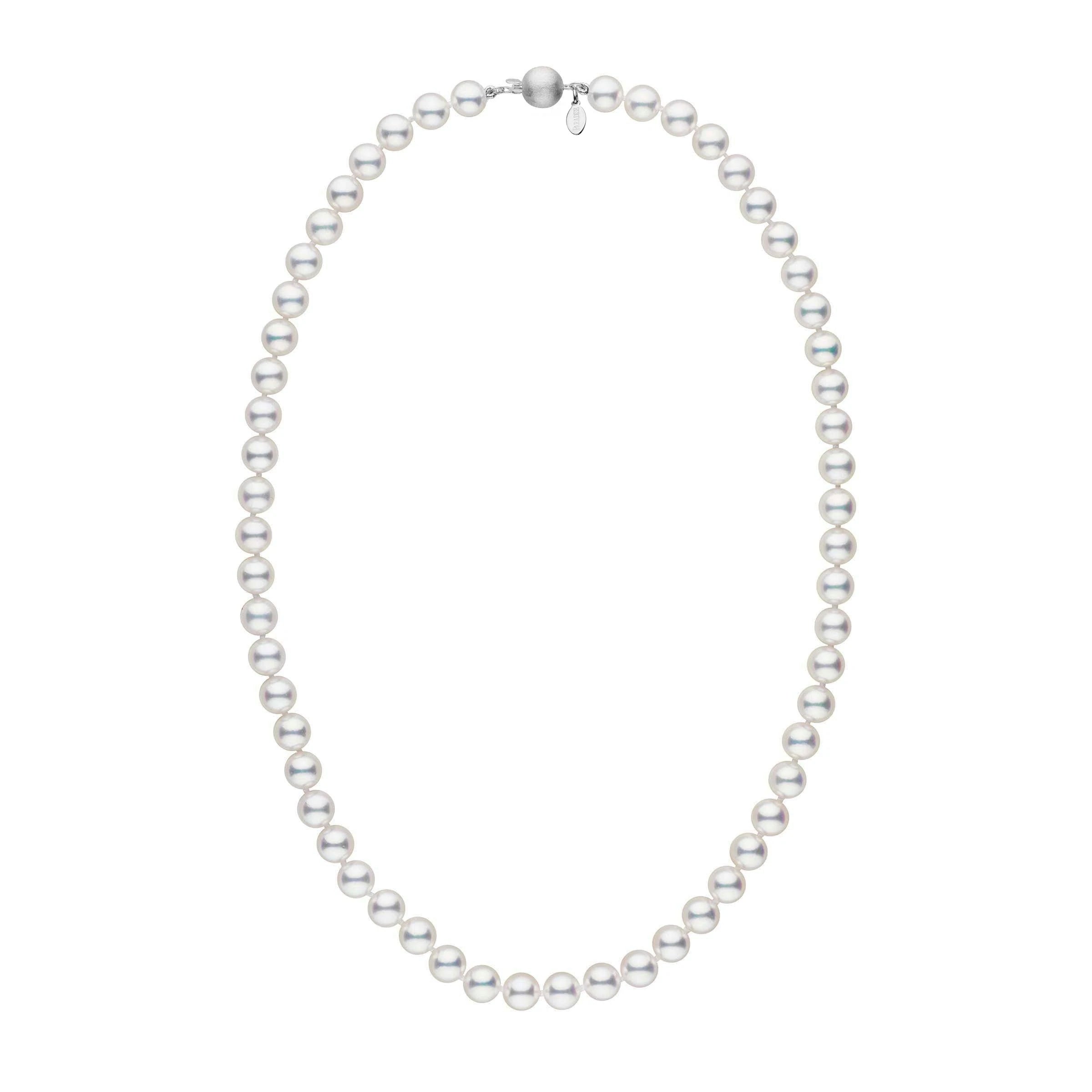 7.0-7.5 mm 18 Inch Natural White Hanadama Akoya Pearl Necklace white gold matte