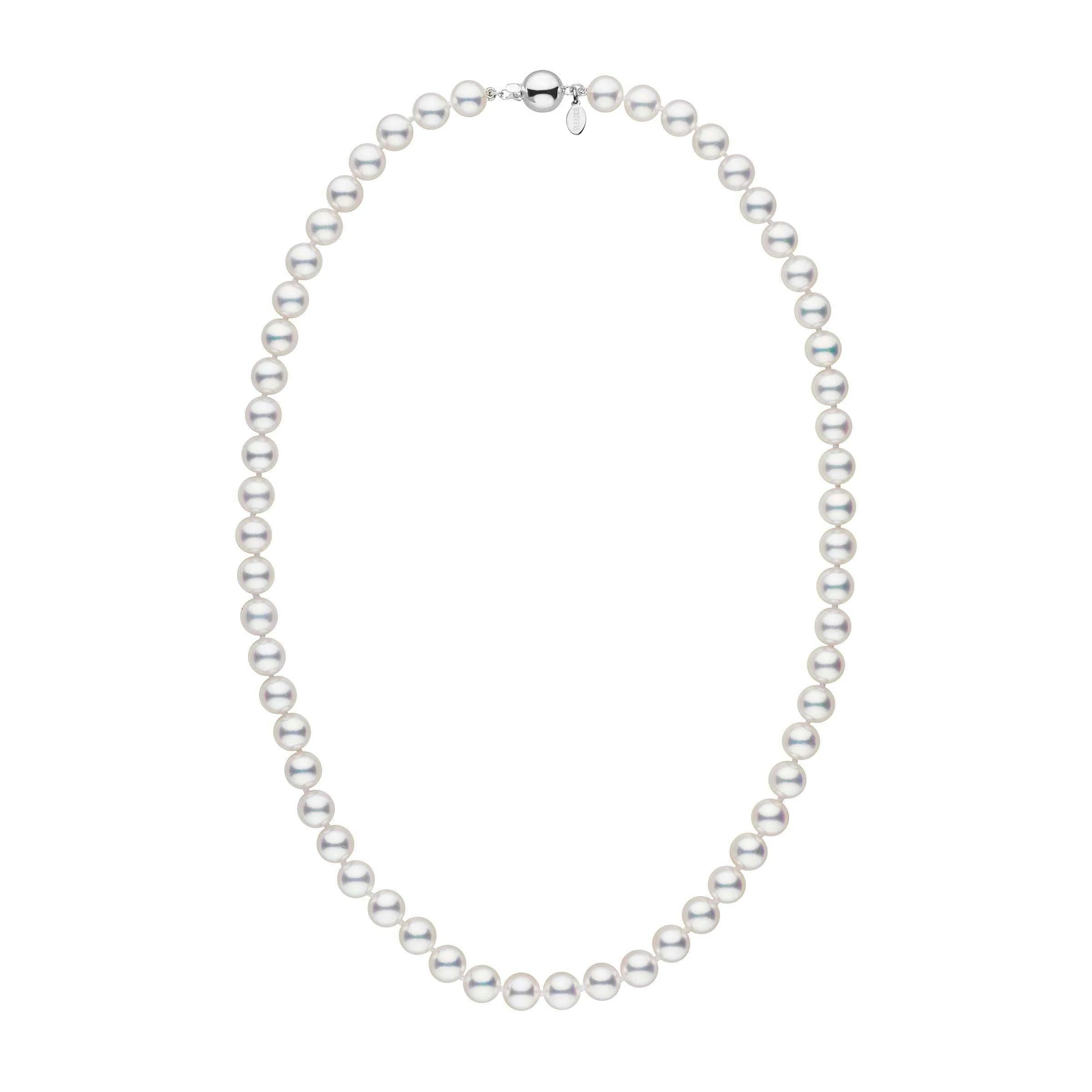 7.0-7.5 mm 18 Inch Natural White Hanadama Akoya Pearl Necklace White Gold Polished